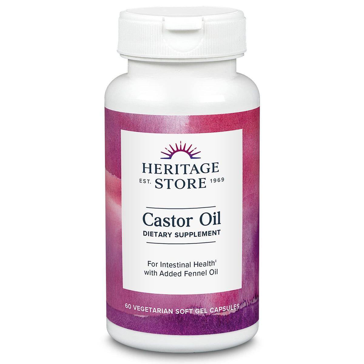 HERITAGE STORE huile de ricin, bouteille prise, soutien potentiel du confort digestif.