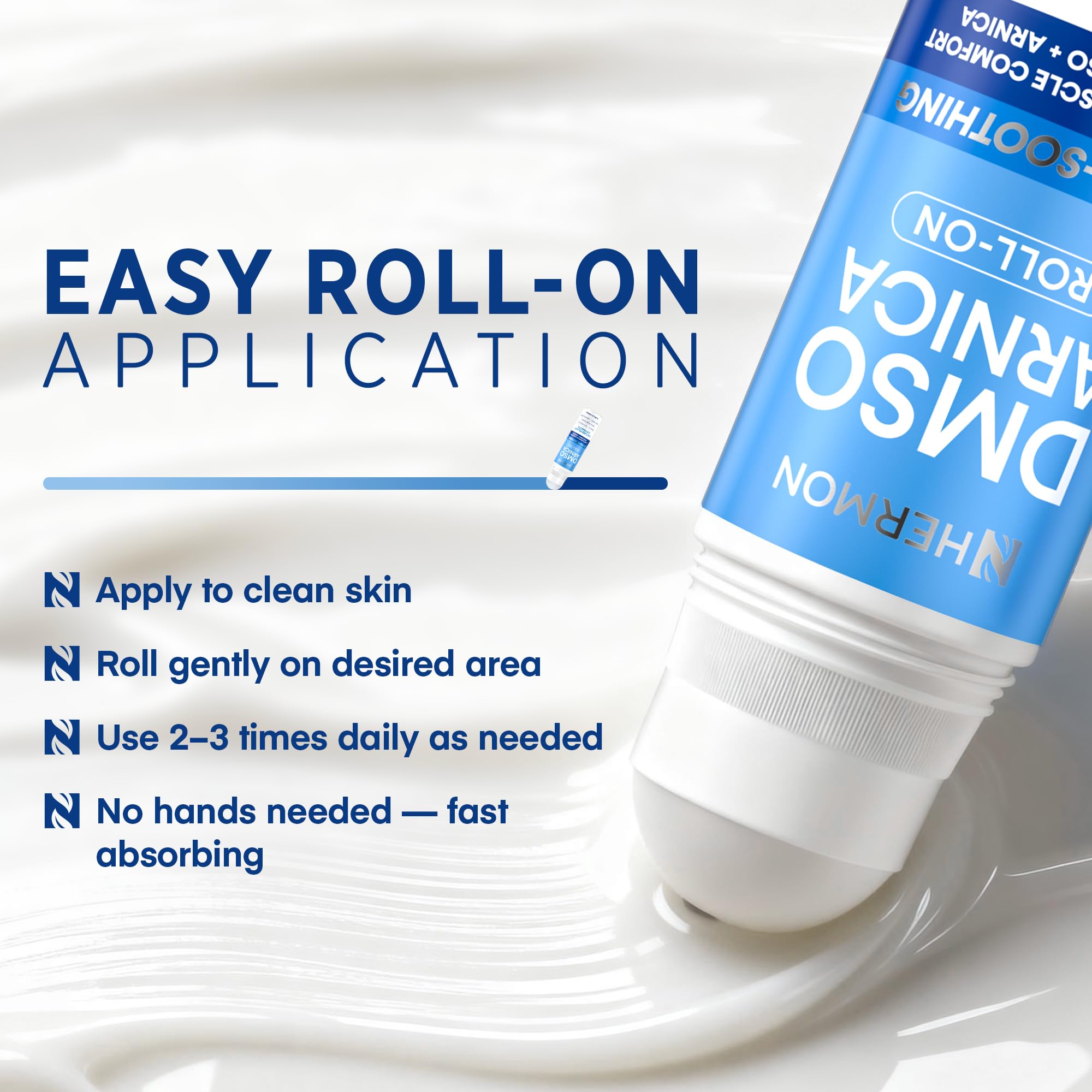 Peau nourrie par aloe vera et vitamine E avec Hermon DMSO Arnica Roll-On.
