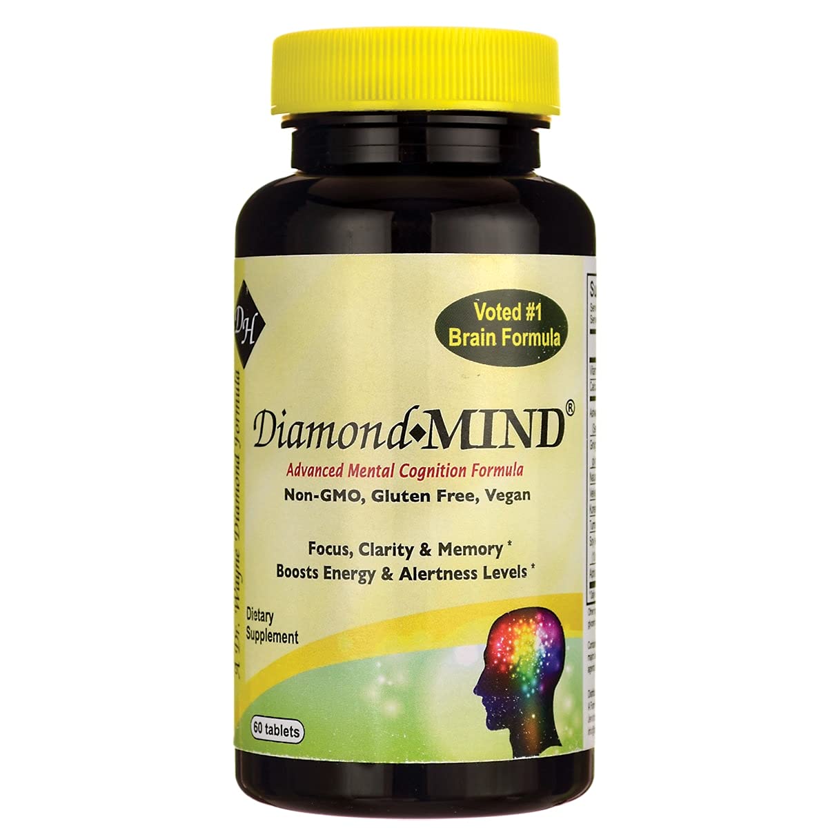 Herpanacine tablettes diamant cerveau – Bouteille montrant un soutien cognitif potentiel.