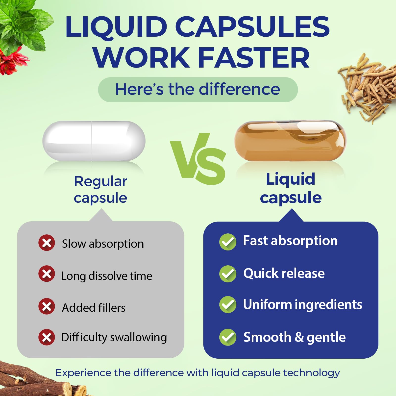 Capsules liquides Hesperilyntis démontrent Ashwaganda et Rhodiola.