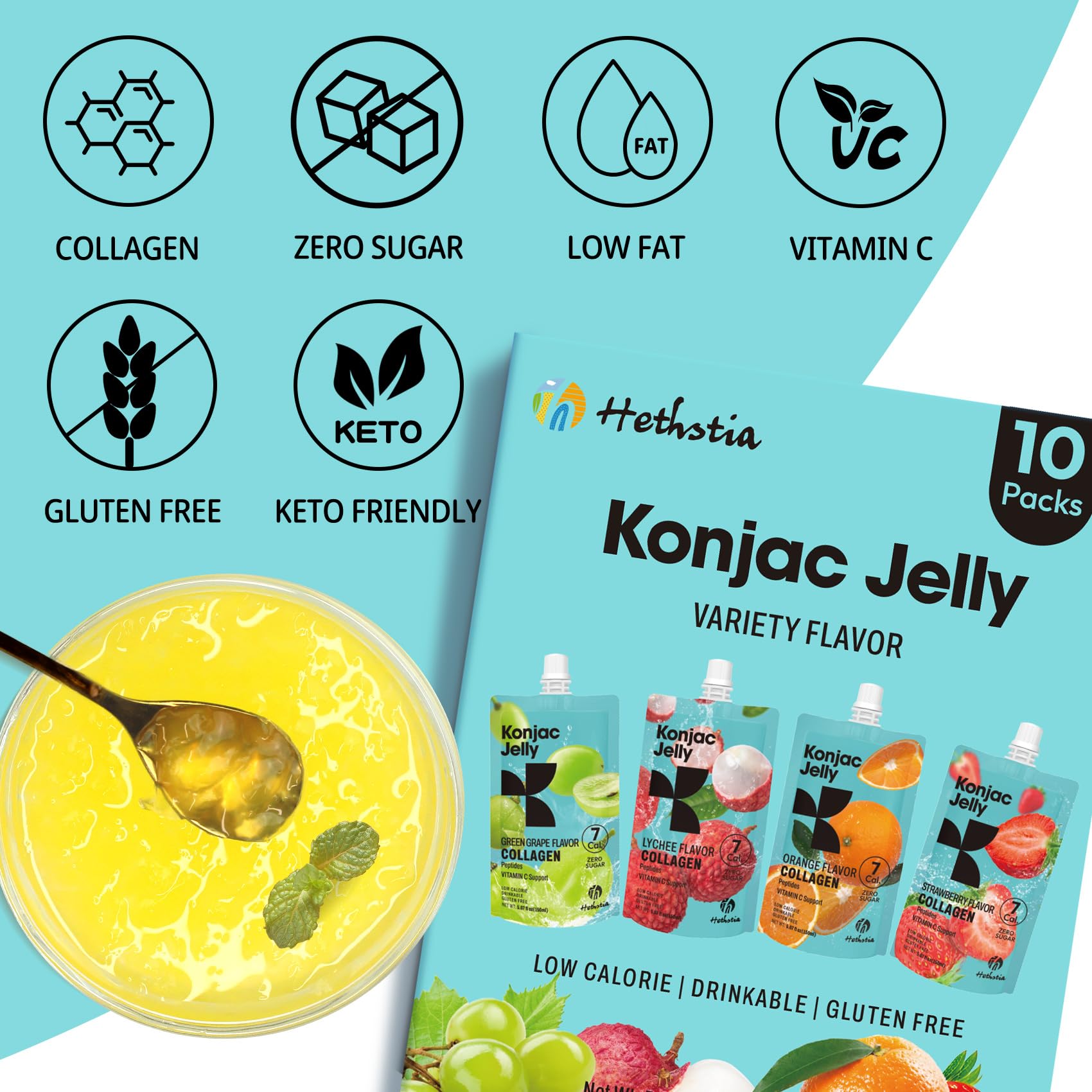 Hethstia Konjac Jelly Collagen Saveur Raisin Vert : snack pratique pour énergie rapide