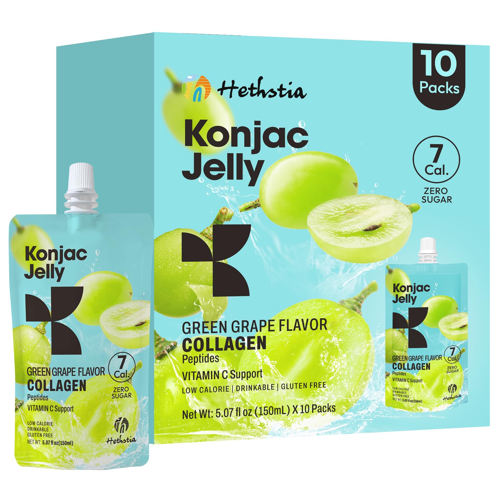 Hethstia Konjac Jelly emballage sachet, snack pratique à emporter.