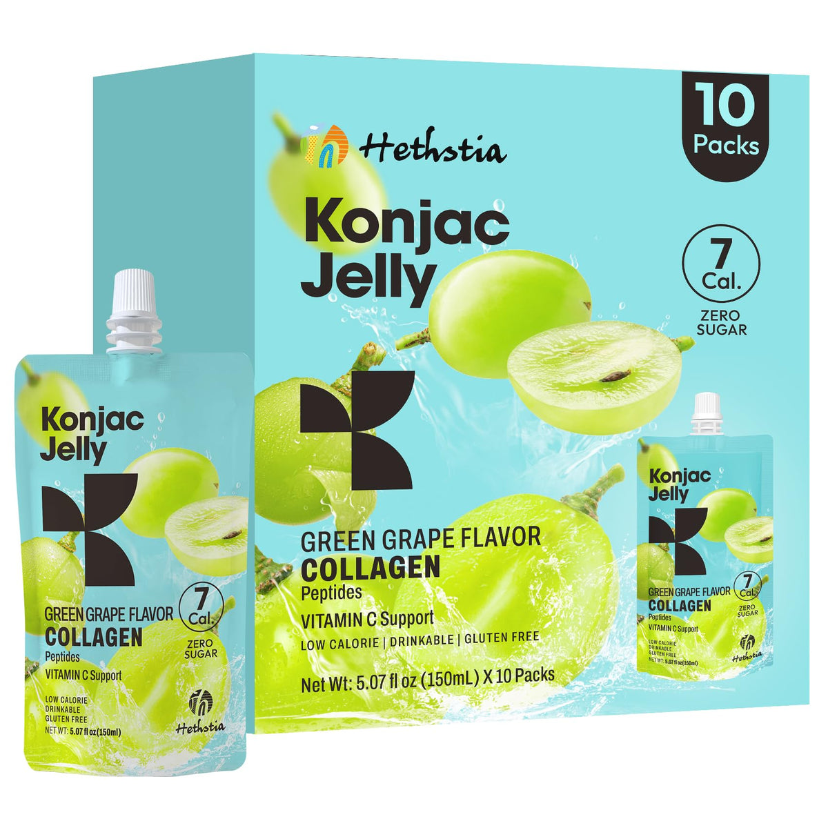 Hethstia Konjac Jelly emballage sachet, snack pratique à emporter.