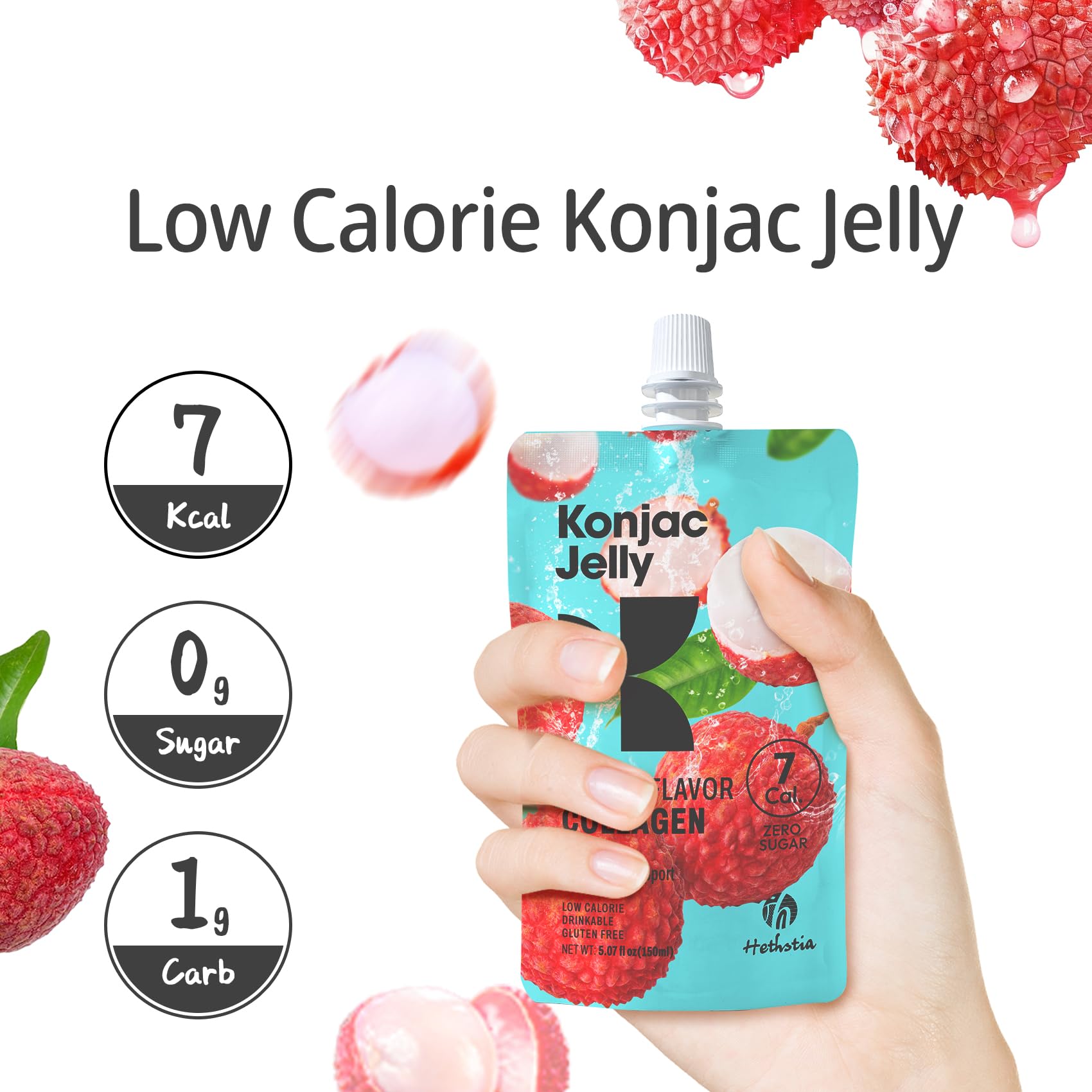 Ingrédients collagène et vitamine C pour Hethstia Gelée Konjac Litchi.