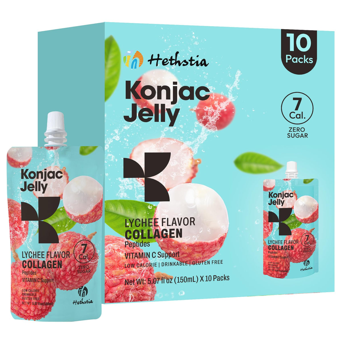 Hethstia Konjac Gelée Litchi en sachet, douceur légère et pratique.
