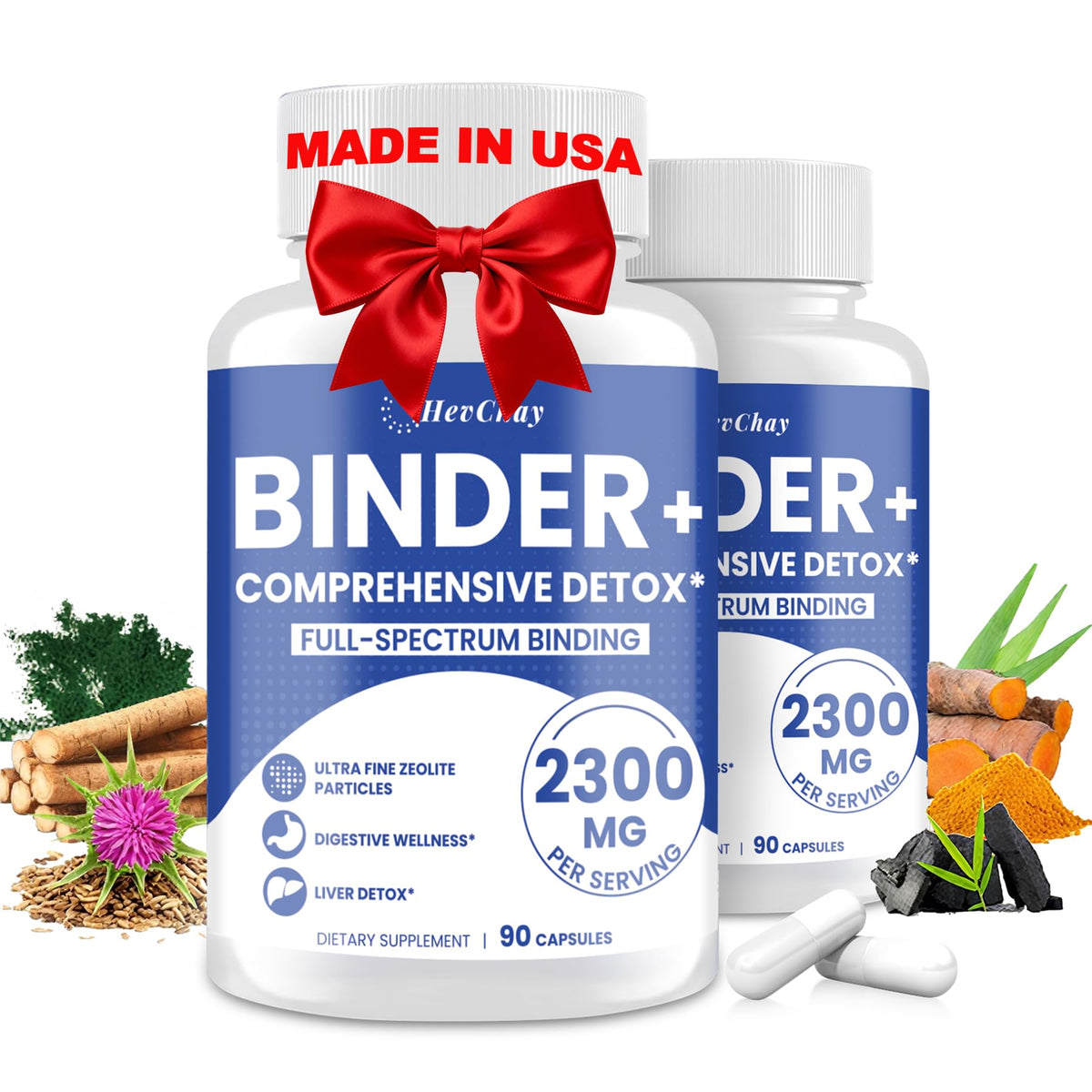 HevChay Detox Binder 2300mg capsules: purifie l'organisme et soutient la digestion.