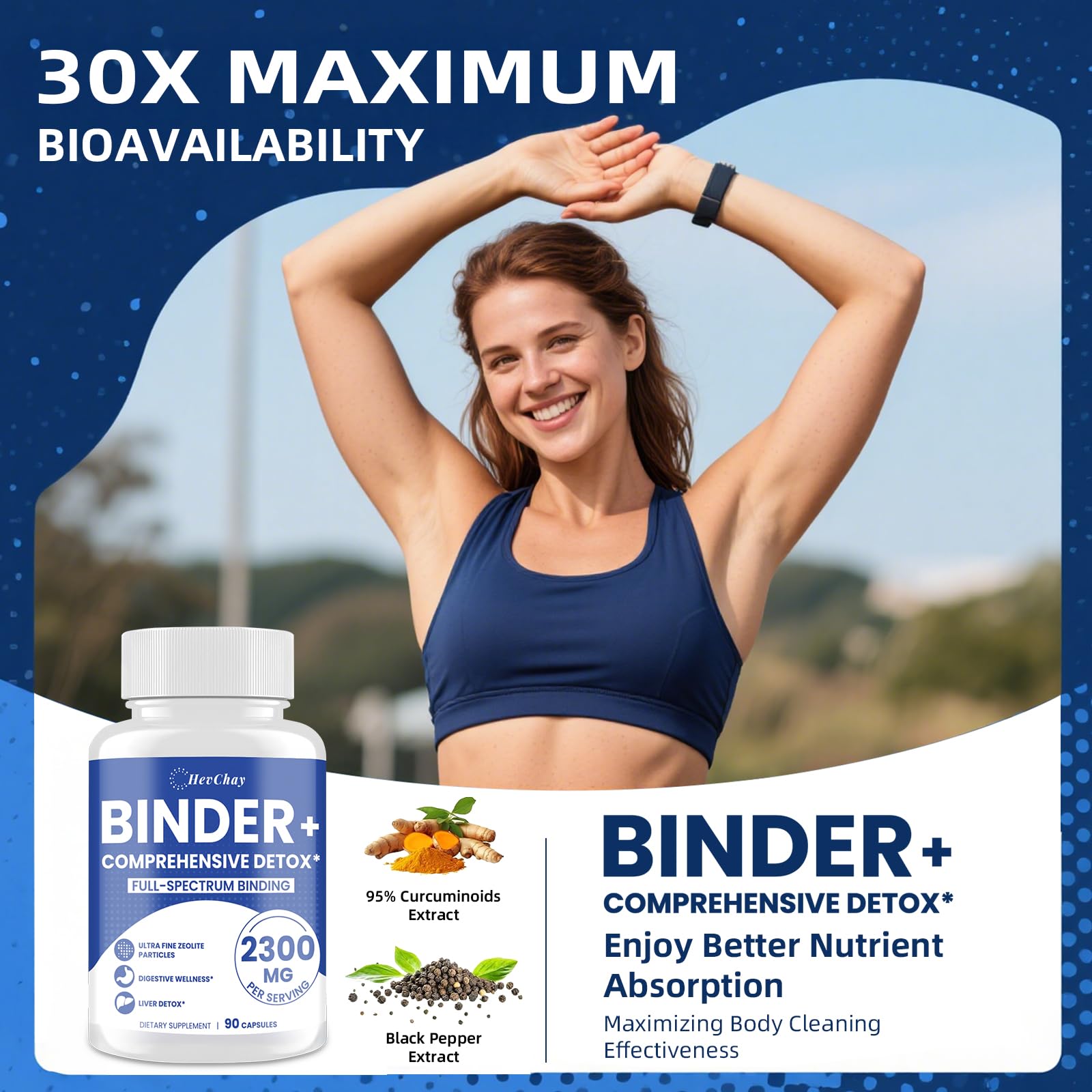HevChay Detox Binder verre d'eau avec capsules, rituel simple