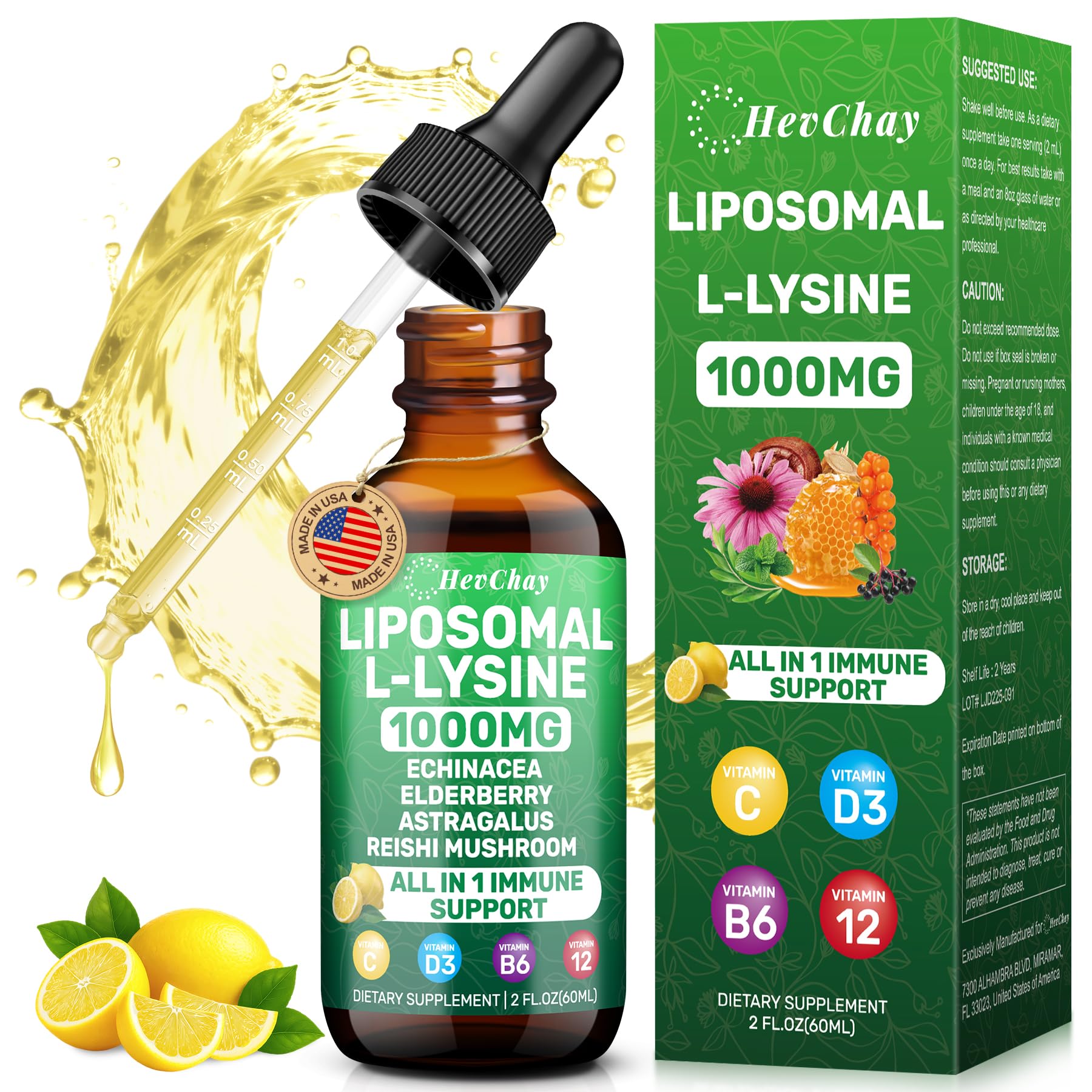 Bouteille HevChay Lysine liposomal prête pour usage quotidien.