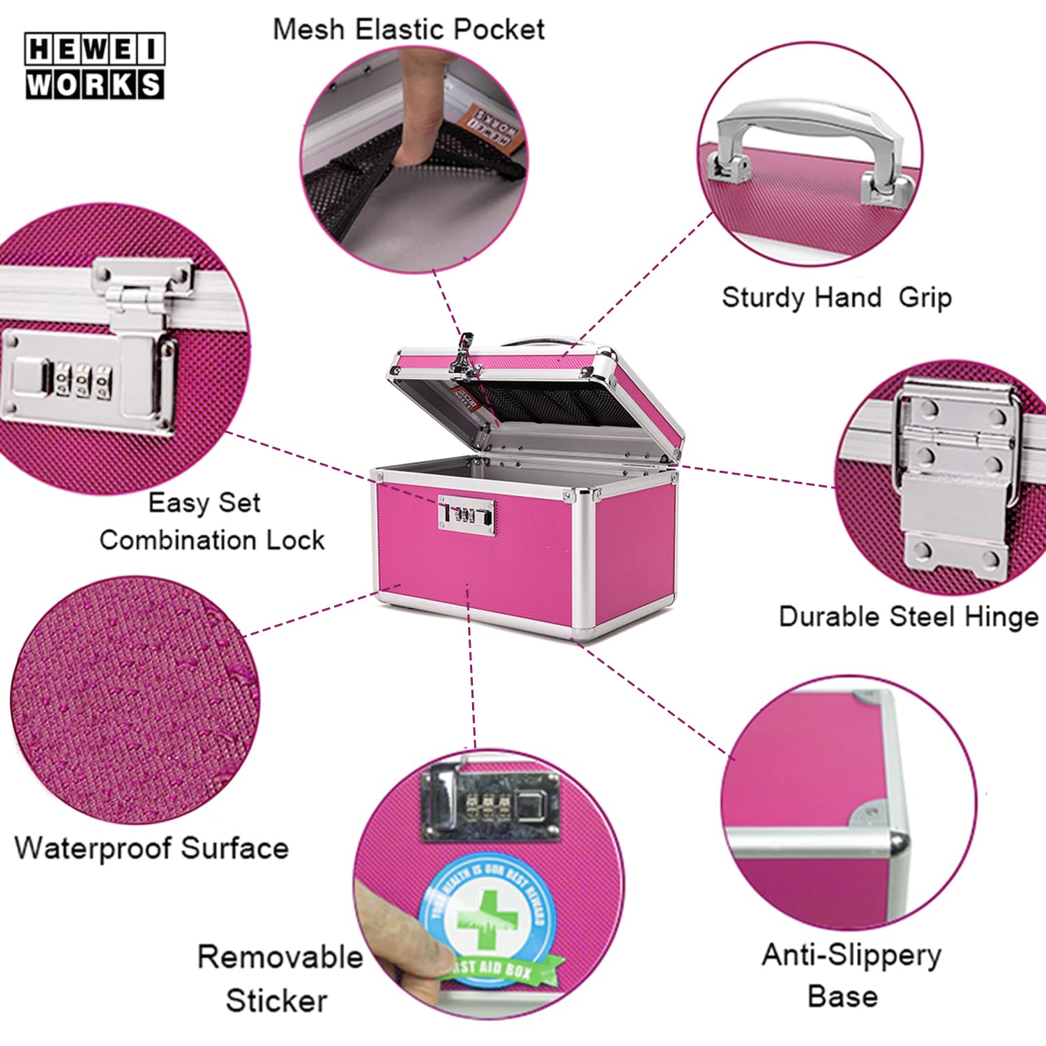 Format compact HEWEI WORKS rose, idéal pour sac ou poche.