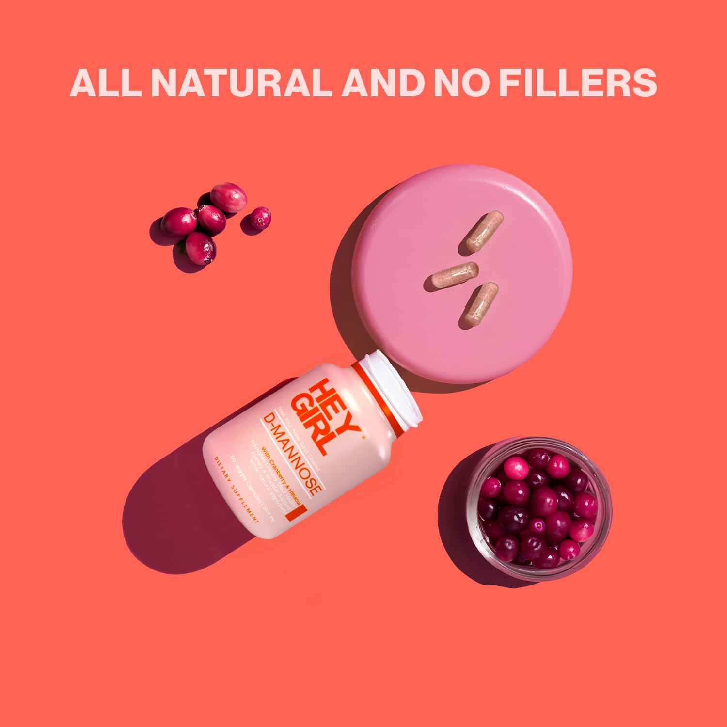 HEY GIRL NUTRITION D‑MANNOSE utilisation quotidienne, capsules faciles à prendre.