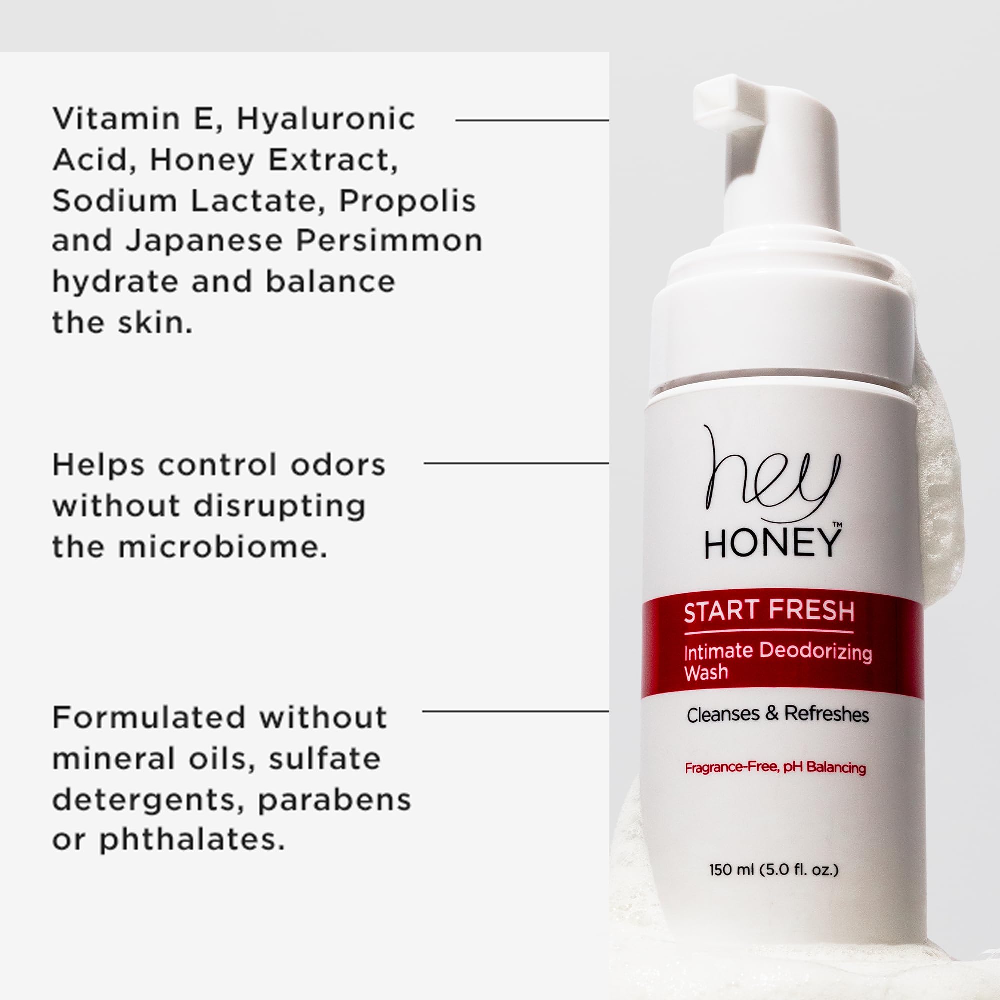 Hey Honey, texture mousse légère pour un nettoyage doux et efficace.