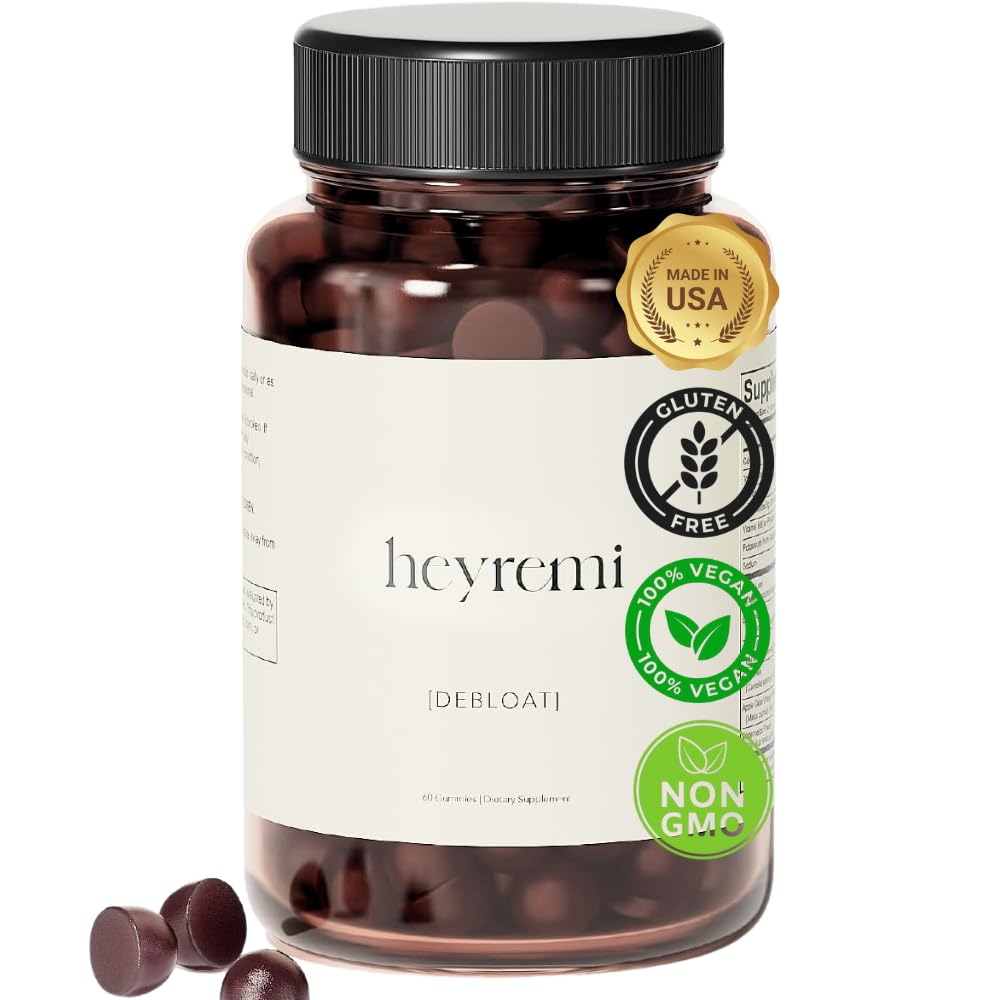 Heyremi Debloat Gummies sur la bouteille, soutien digestif après les repas.