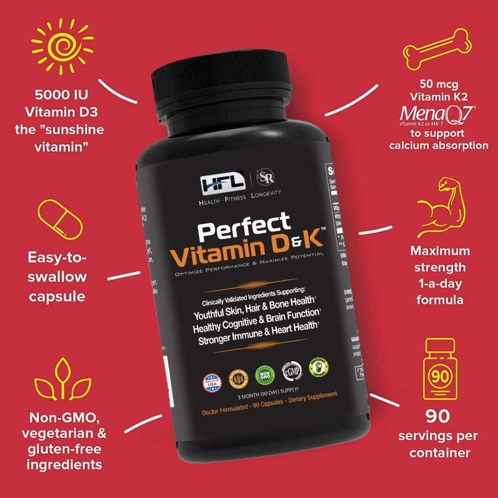 HFL Perfect Vitamin D&K, capsules véganes, formulation bioactive et micro-encapsulée.