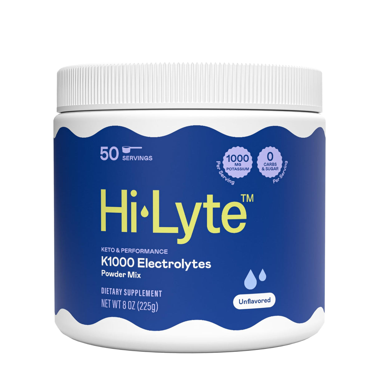 Hi-Lyte K1000, poudre électrolyte sans arôme prête à l’emploi pour l'hydratation.
