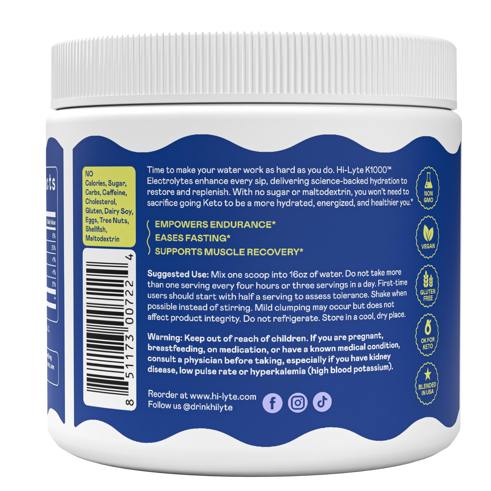 Hi-Lyte K1000 idéal pour keto et jeûne intermittent sans sucre.