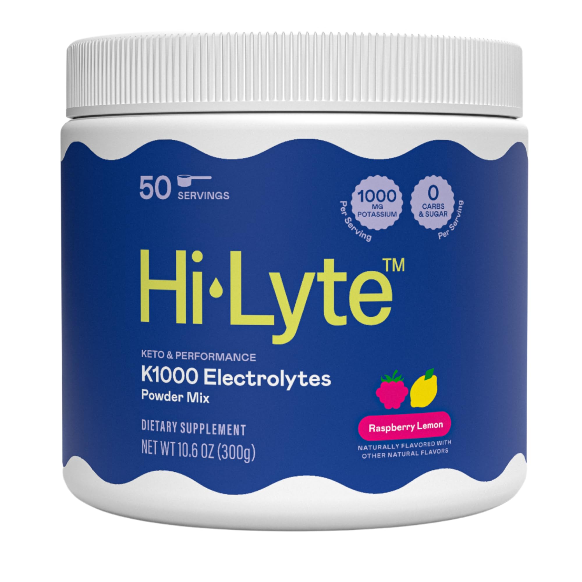 Hi-Lyte K1000 poudre électrolytique framboise citron pour hydratation et énergie.