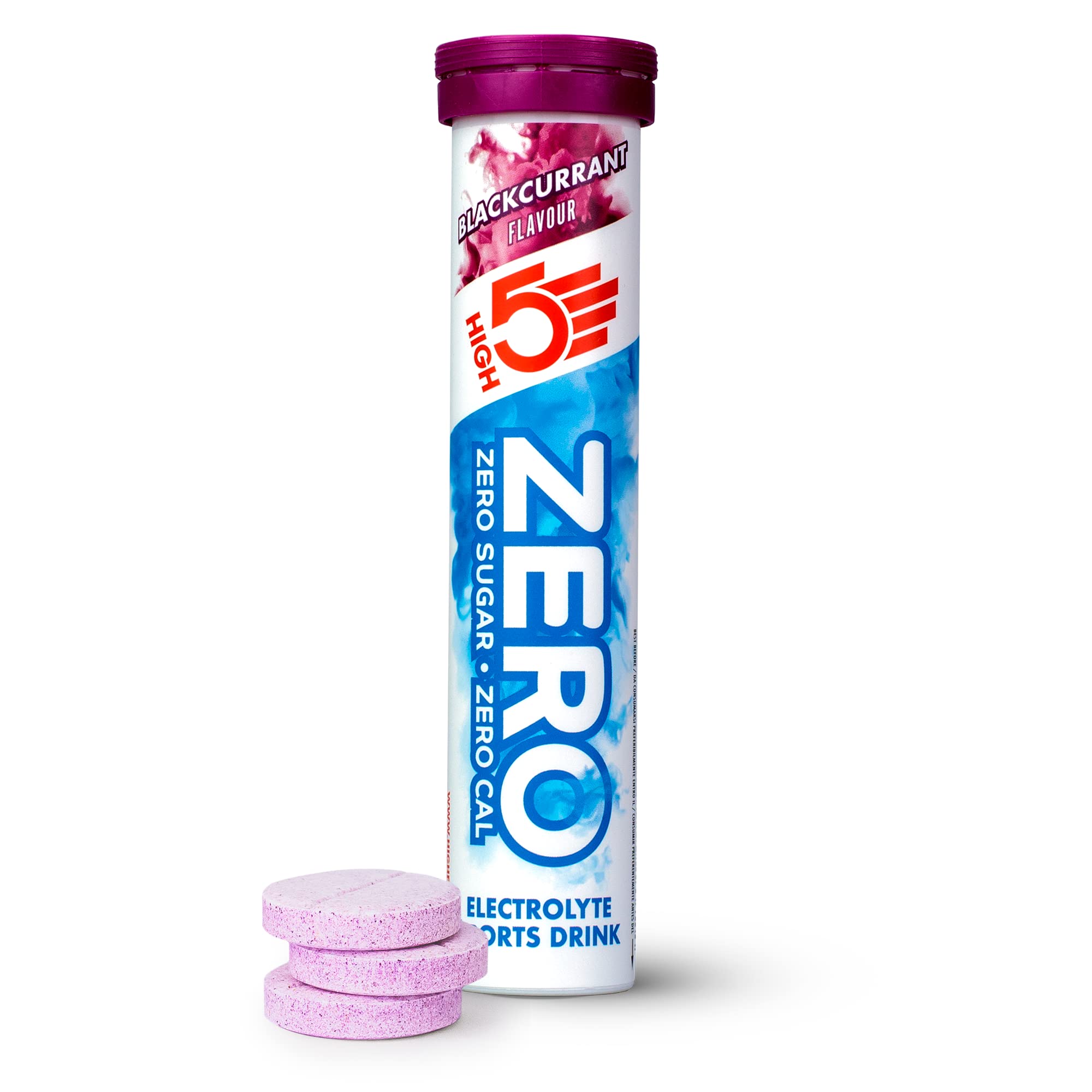 HIGH5 Zero: tablette dissolue dans l'eau au cassis, hydratation rapide et plaisir fruité.