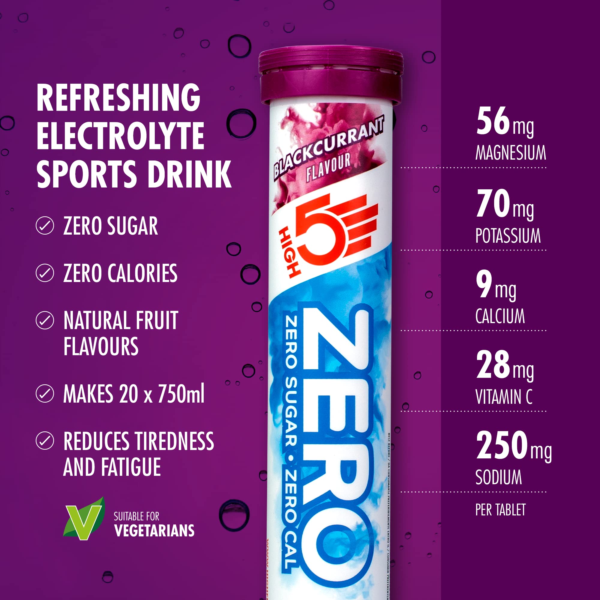 HIGH5 Zero: tablette sans sucre au cassis, hydratation sans calories.