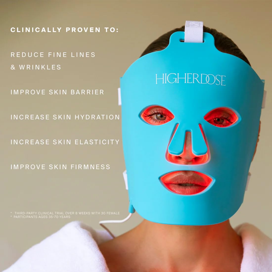 HigherDOSE design masque visage diodes lumineuses ultra léger: confortable et portable.