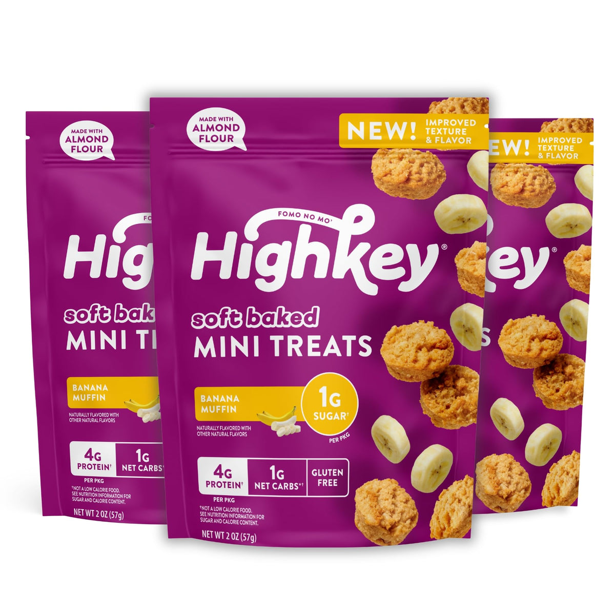 Muffins HighKey banane, emballage lot 3 pratique pour le matin.