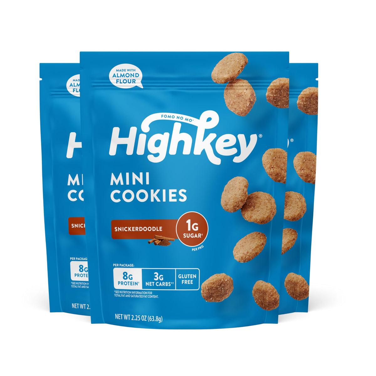 HIGHKEY Snickerdoodle pack-shot: collation pratique sans sucre ajouté.