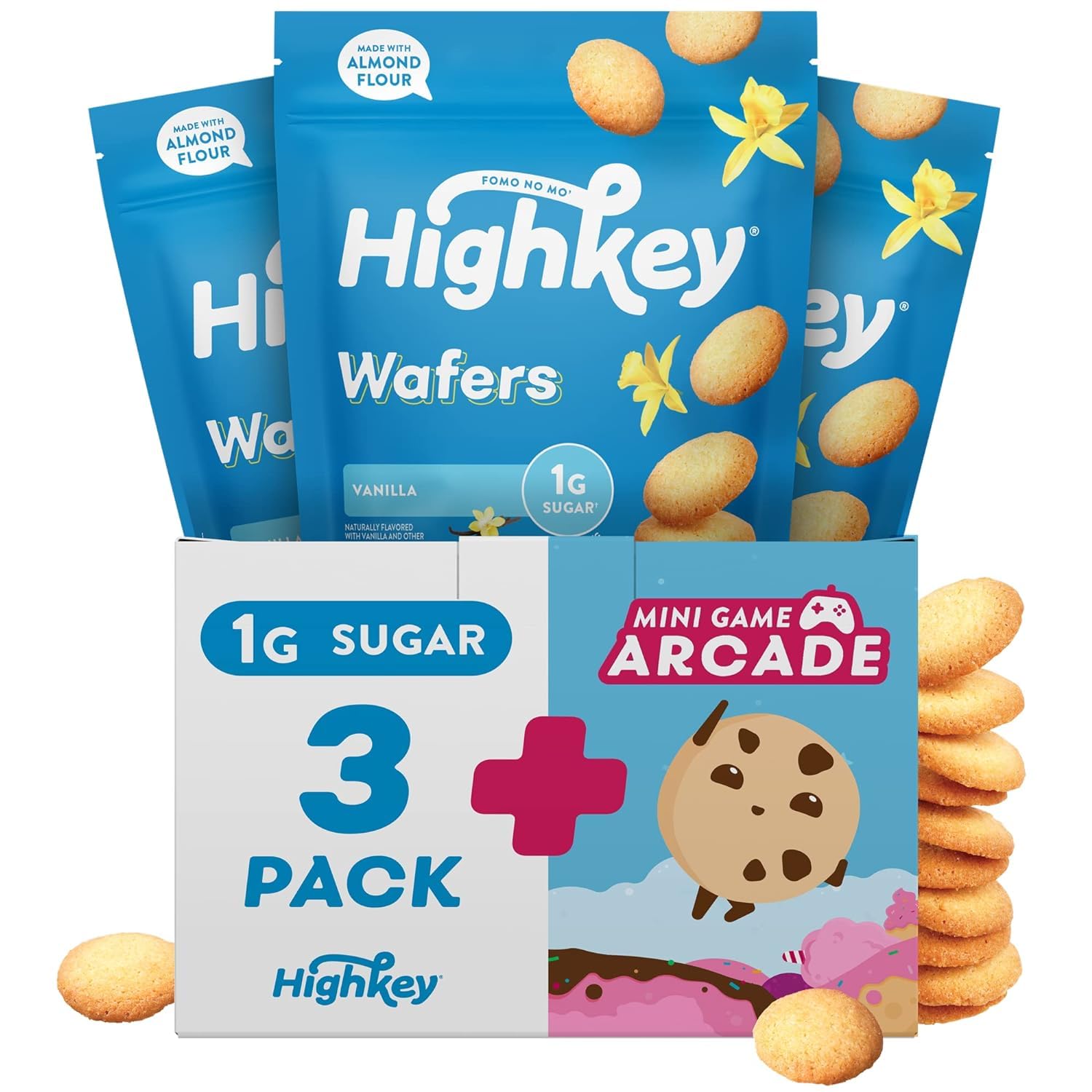 Biscuits vanille HighKey sans gluten en pack3, snack pratique et gourmand.