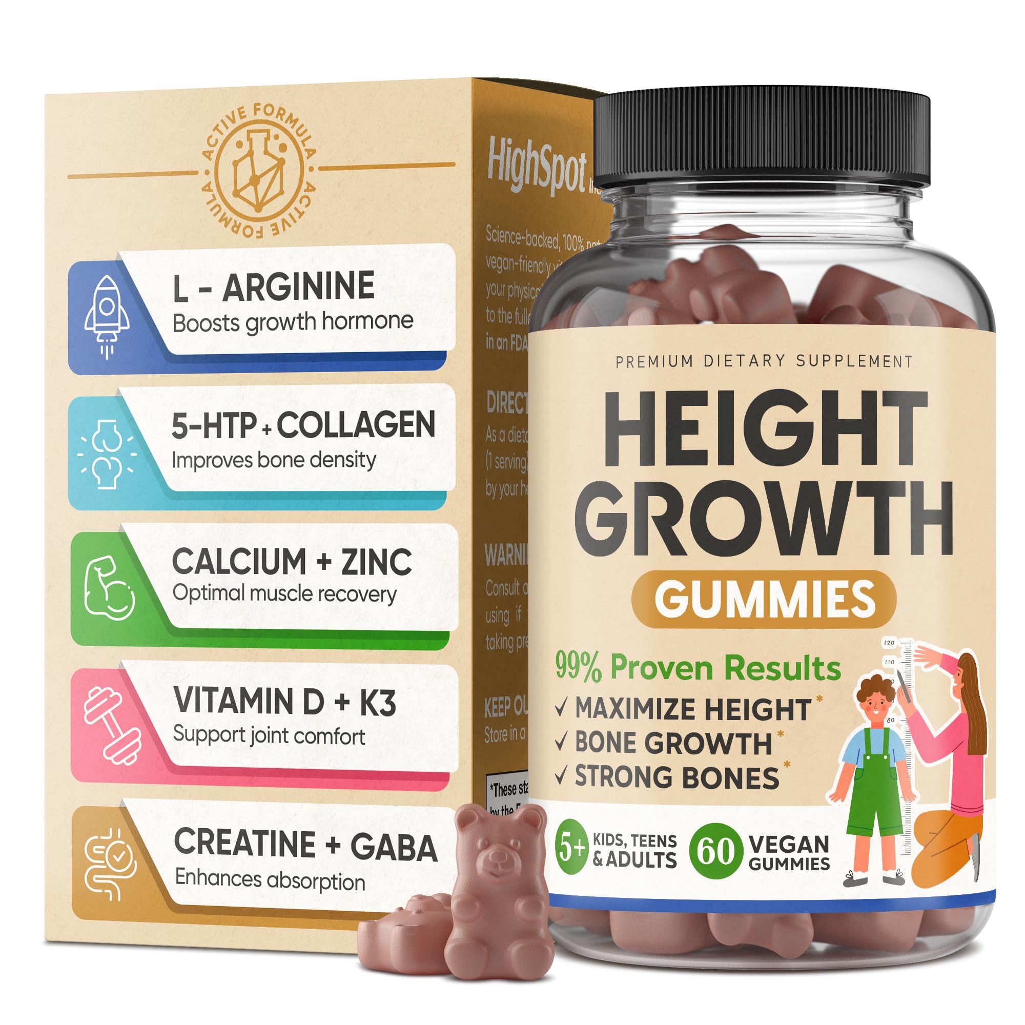 Gommes HighSpot – bouteille colorée montrant le soutien à la croissance des os.