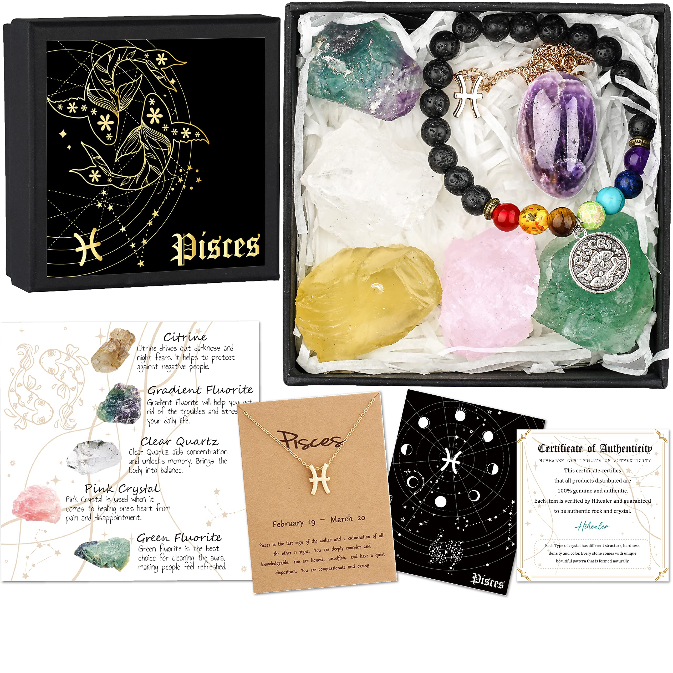 Hihealer ensemble zodiaque poissons – coffret prêt à offrir et énergie symbolique