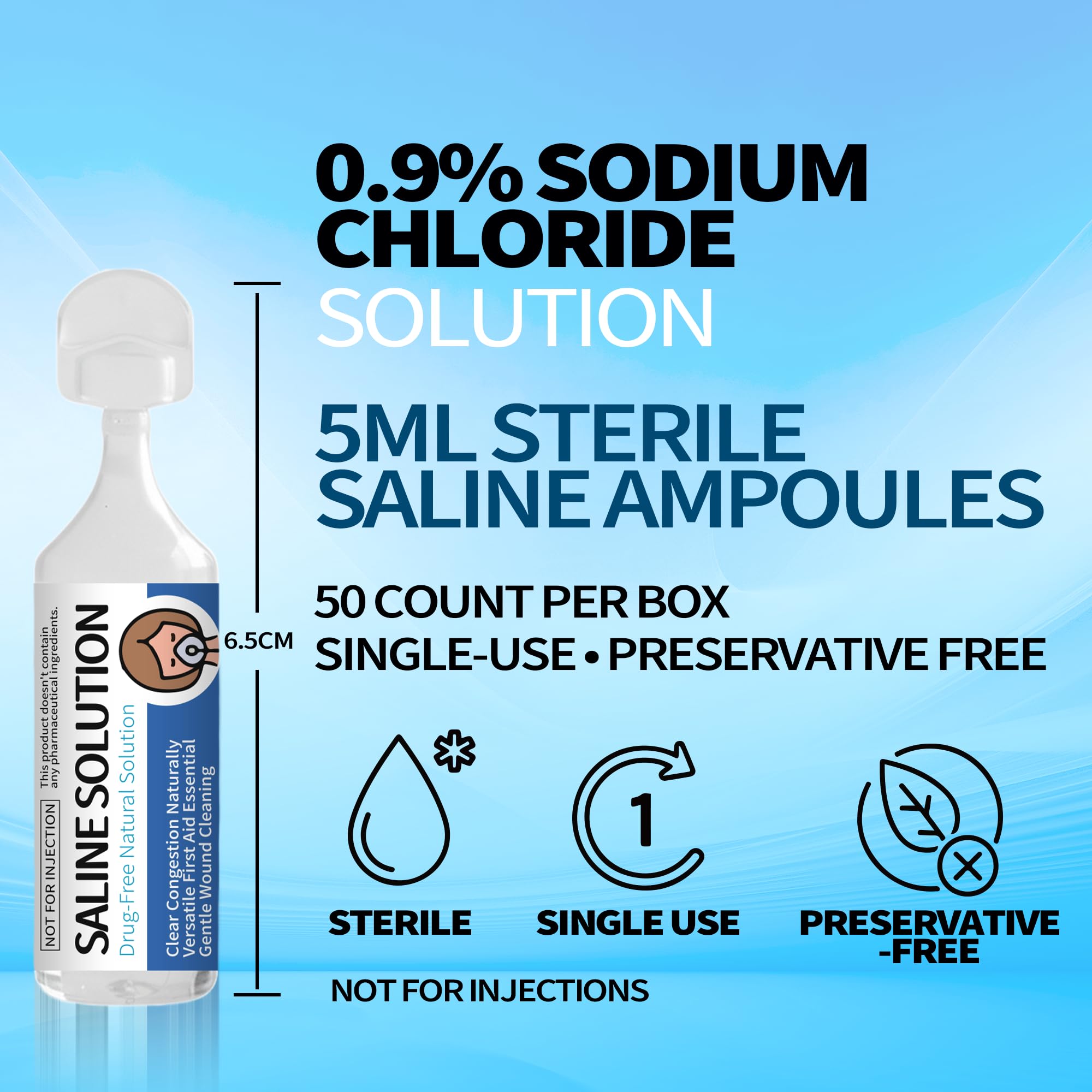 Hiins ampoules 5ml stériles, solution saline pure et sans conservateurs