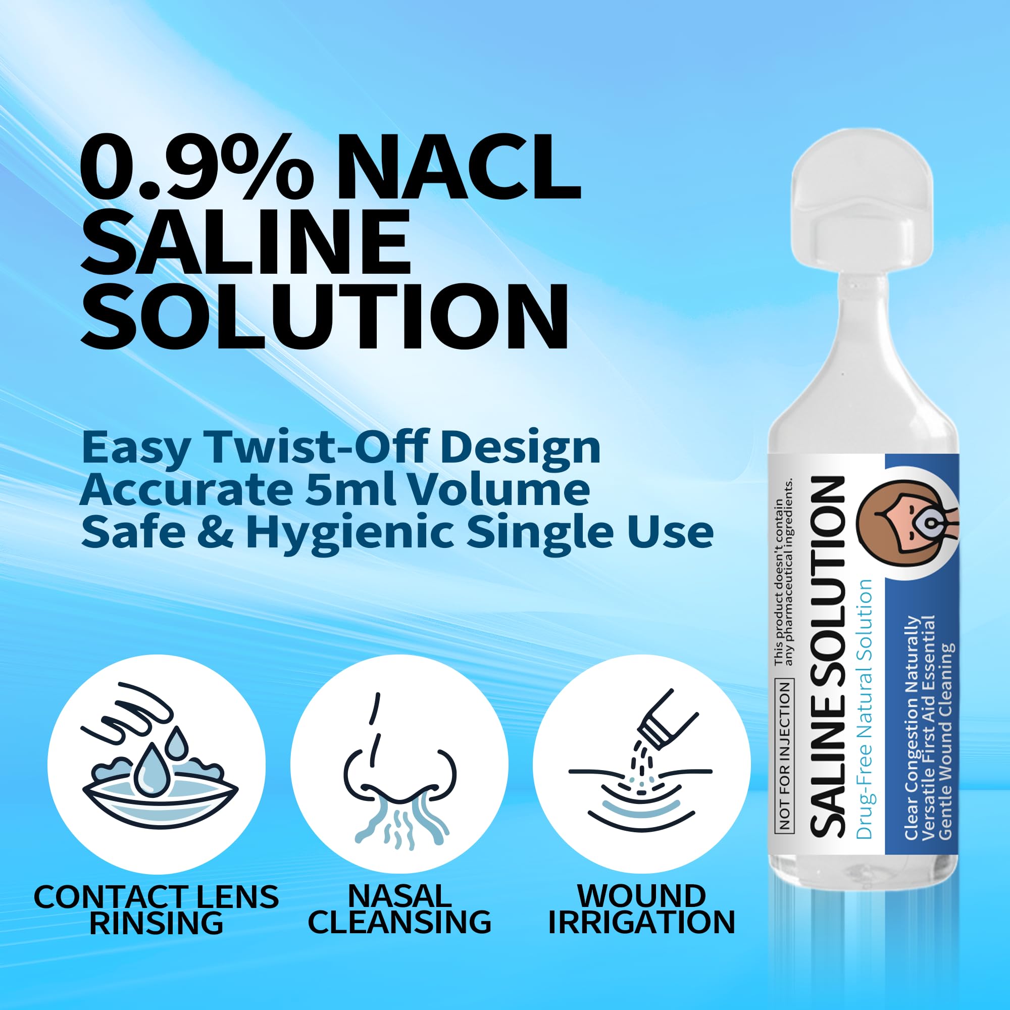 Hiins solution saline 0,9% idéale pour voyage et gestes d hygiène