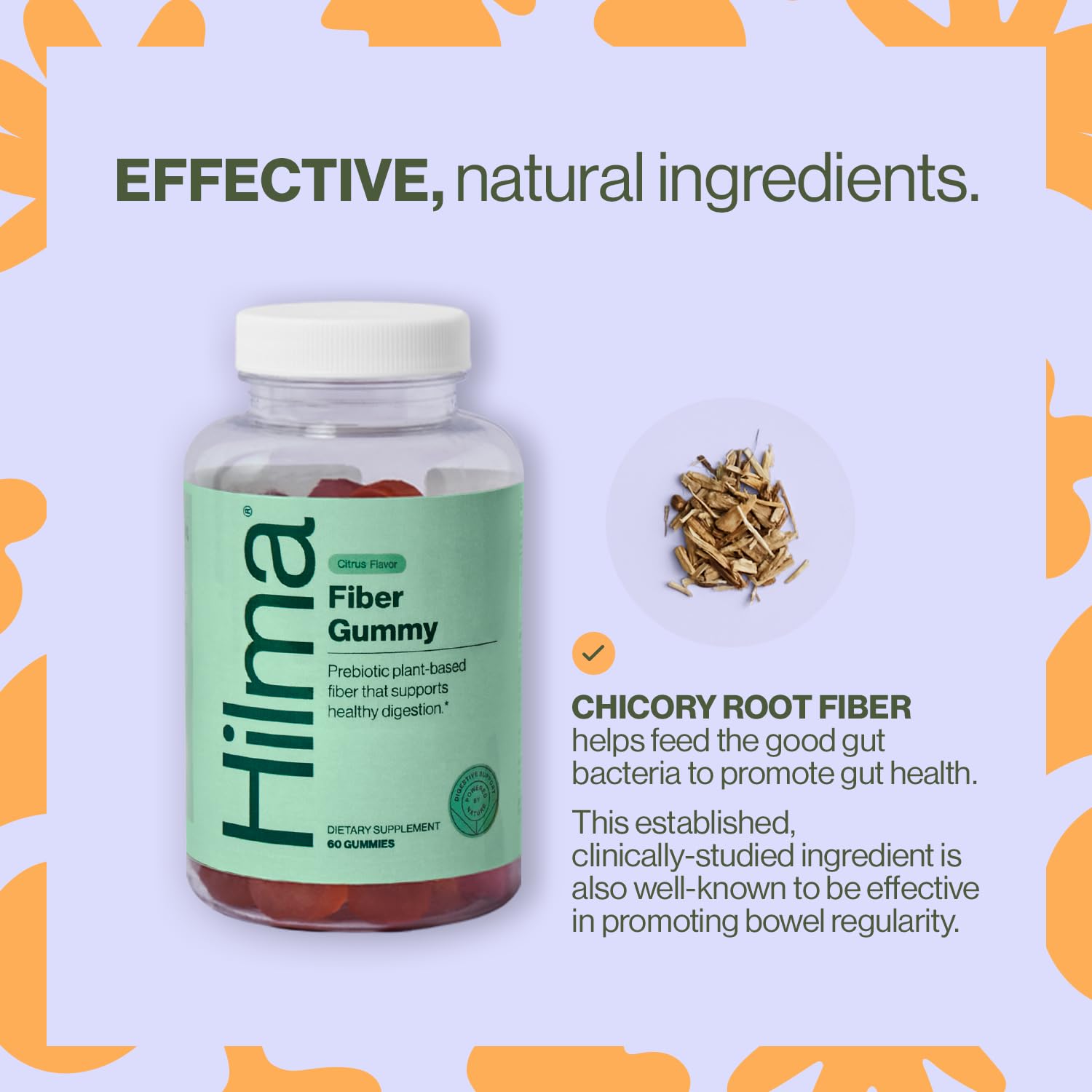 Hilma gommes fibres prébiotiques – saveur citron et couleur lumineuse.