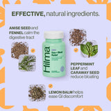 Hilma – ingrédients mélisse, fenouil et menthe pour soutenir le bien-être intestinal.