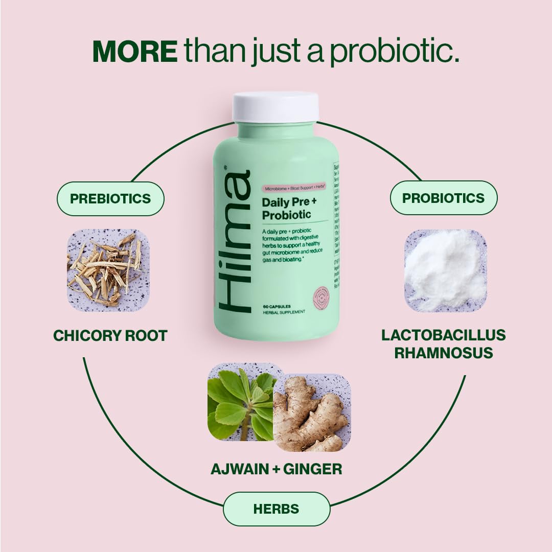 Hilma Pré et Probiotique – capsules visibles pour soutien intestinal quotidien et confort.