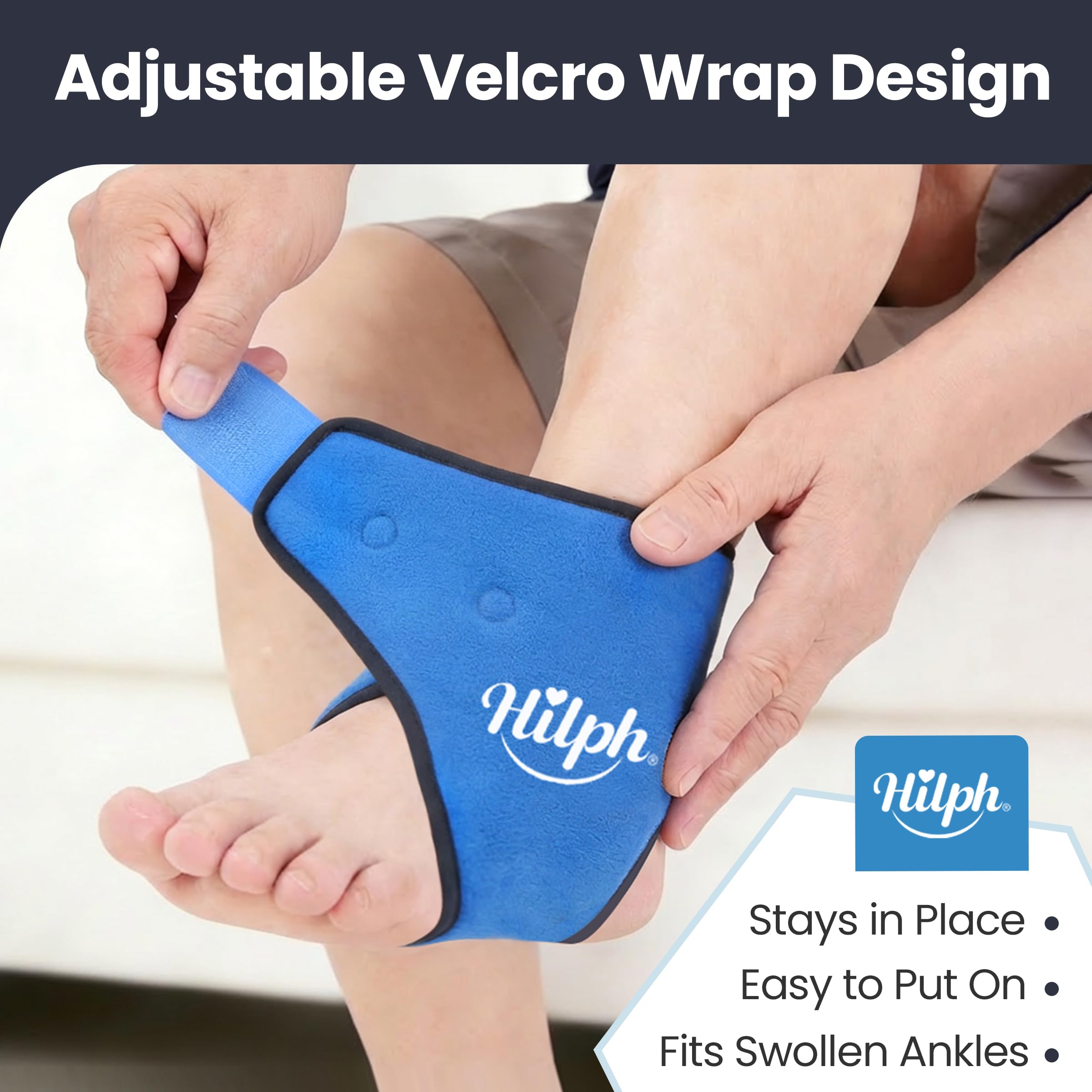 Hilph Attelle glace cheville avec velcro pour un maintien sûr.