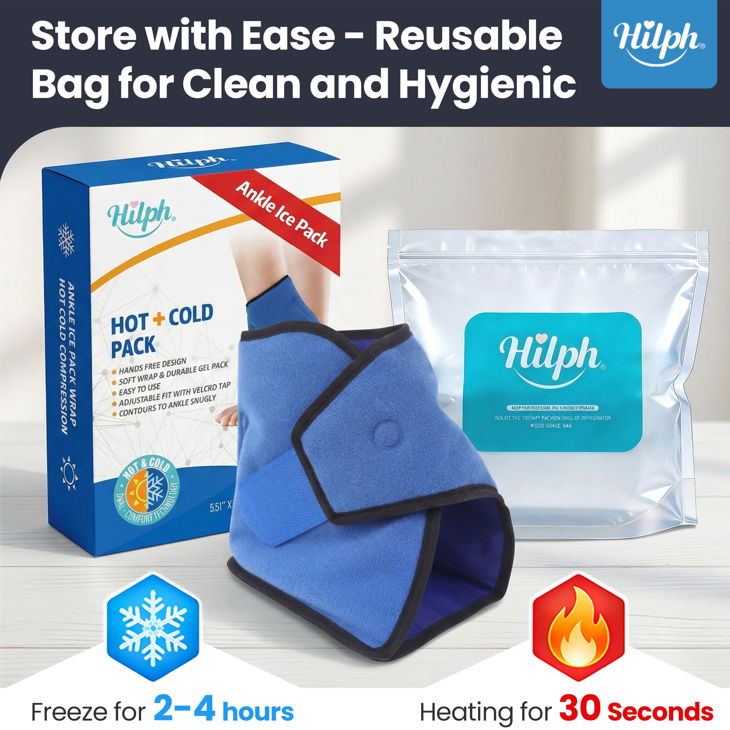 Hilph Attelle glace cheville universelle gauche/droite convient à tous les pieds.