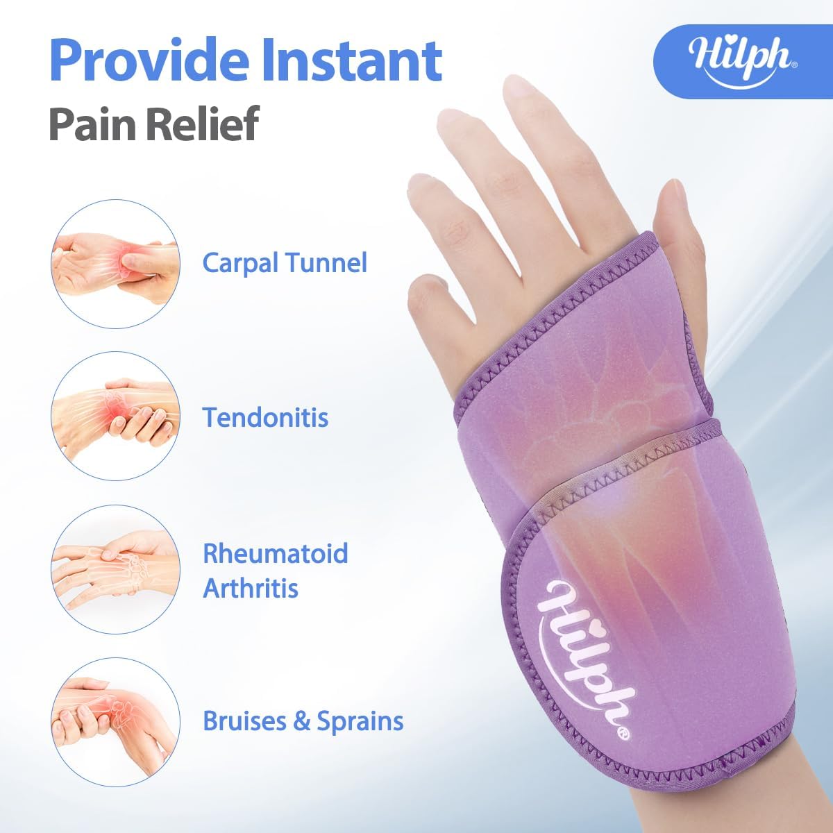 Hilph gel de poche poignet violet amovible pour thérapie chaude ou froide.