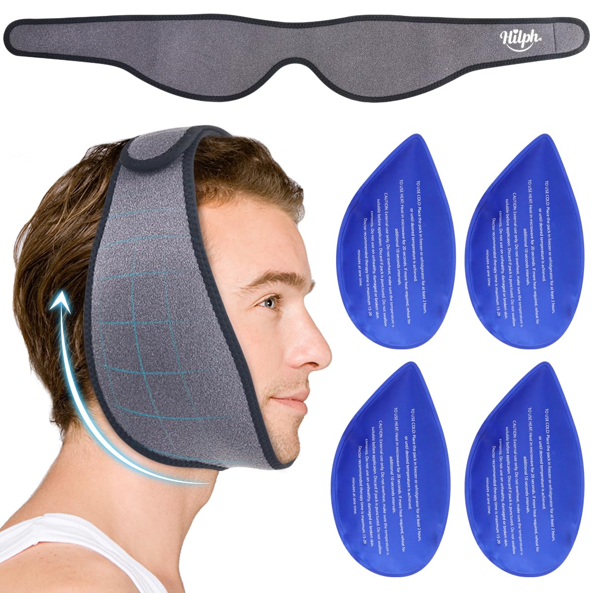 Hilph pack glace goutte sur bandeau visage pour soulager douleur faciale.