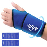 Hilph poignet avec compresse gel double bleu prête à soulager les tensions localisées.