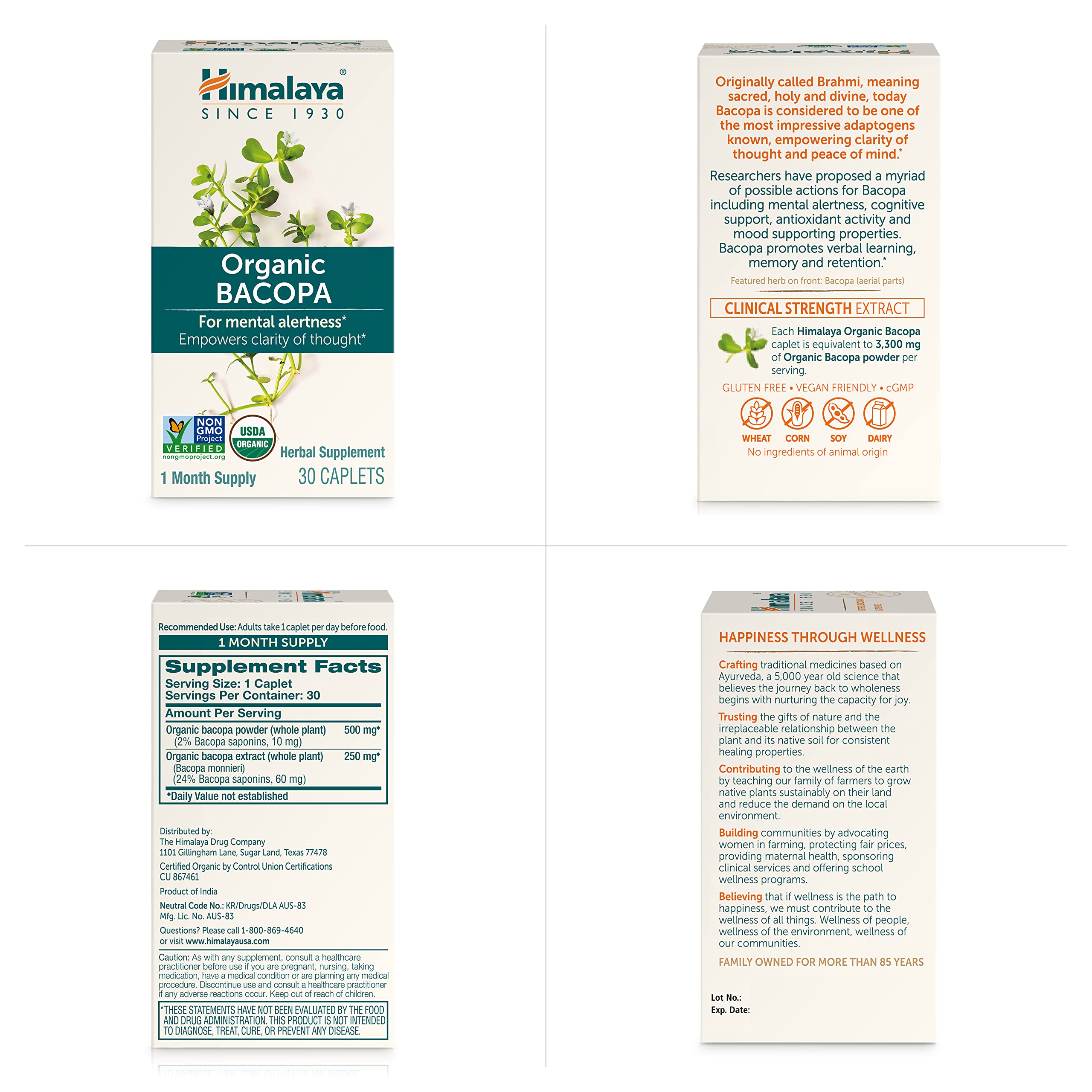 Himalaya Bacopa Monnieri capsules végétales: usage quotidien pratique et végan pour une routine saine.