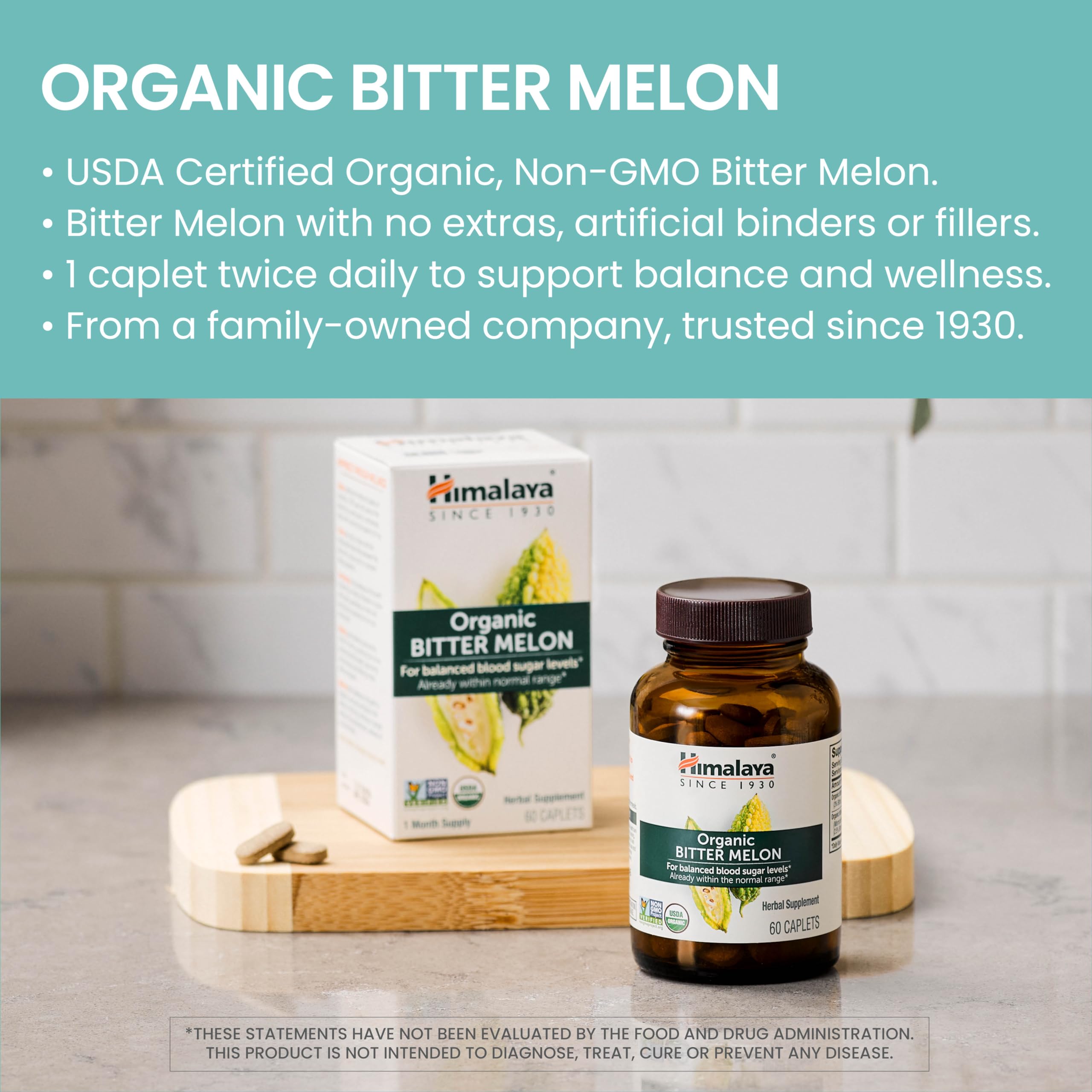 Caplets de 660 mg Himalaya Bitter Melon, formulation ayurvédique adaptée au quotidien.