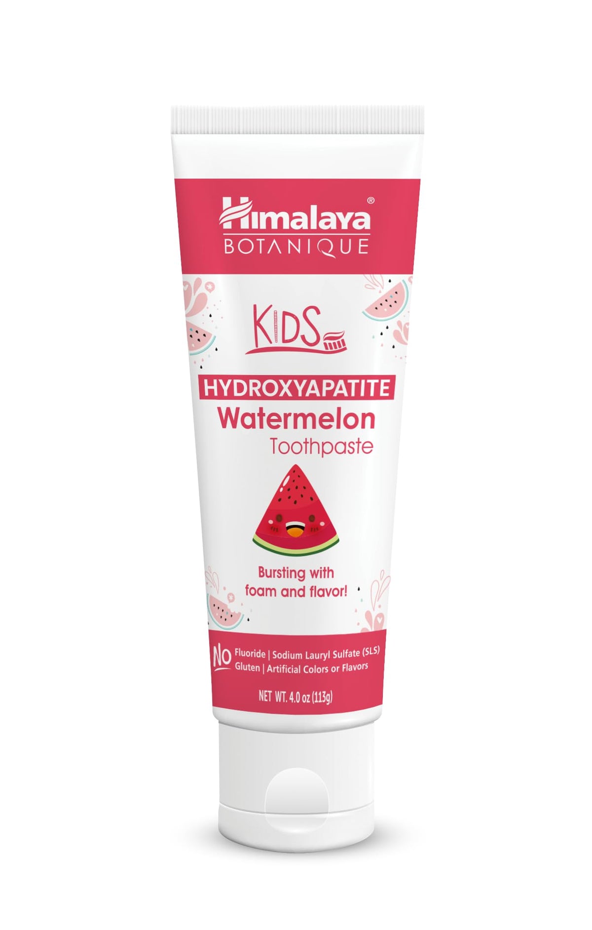 Dentifrice enfant Himalaya Botanique goût pastèque pour un brossage agréable.