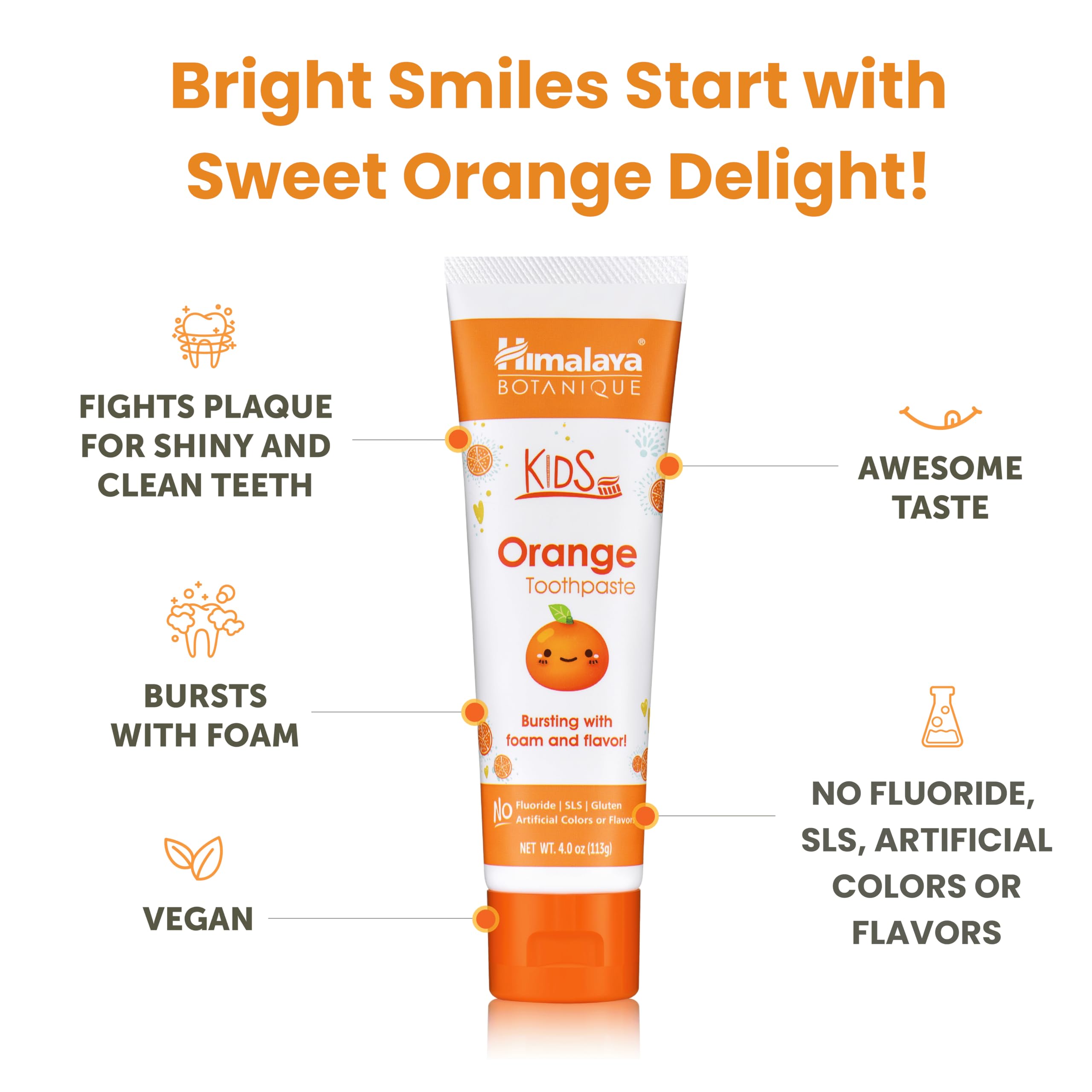 Dentifrice Himalaya Botanique enfants orange; texture crème facile à étaler.