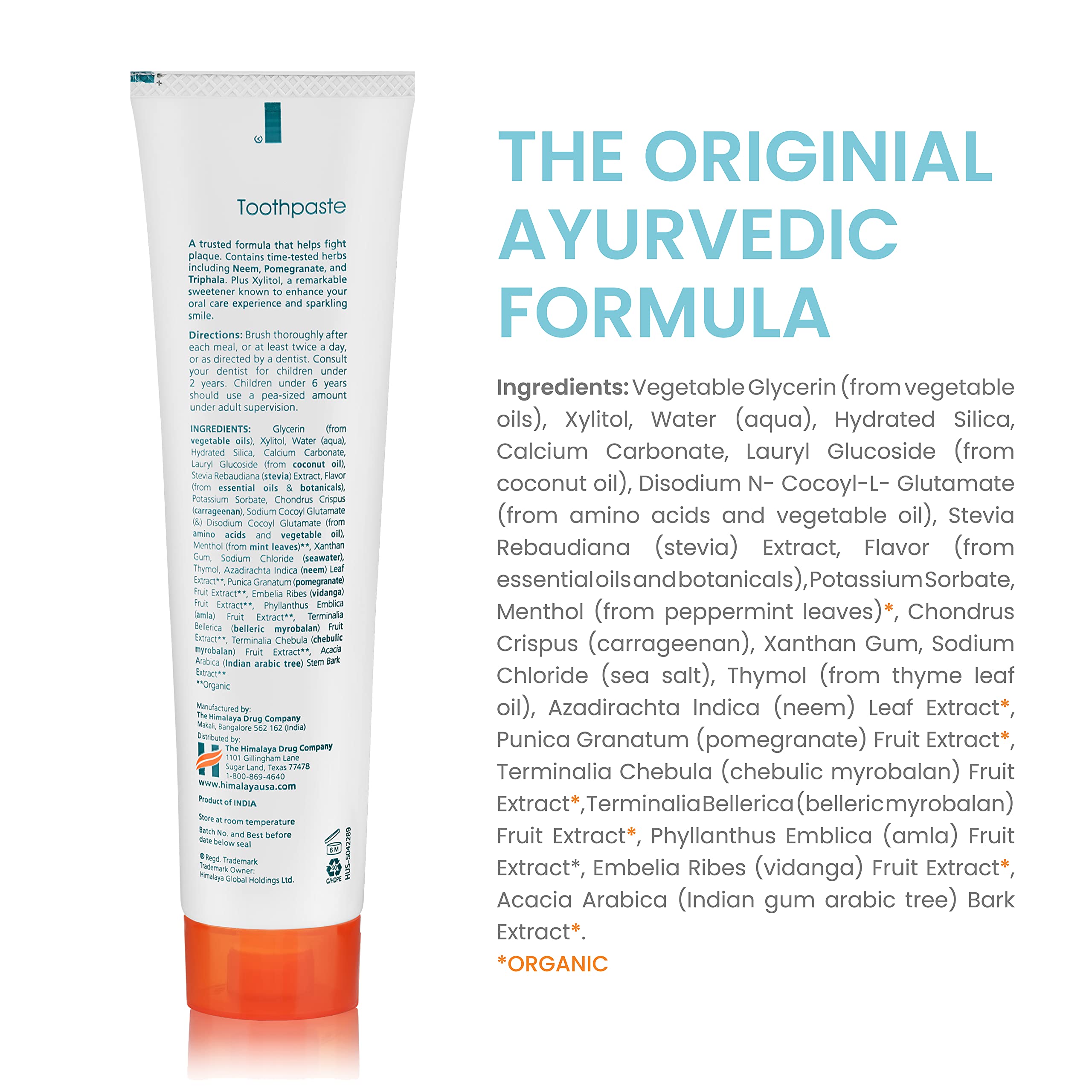 Dentifrice Himalaya Botanique, tube menthe en gros plan, fraîcheur mentholée.
