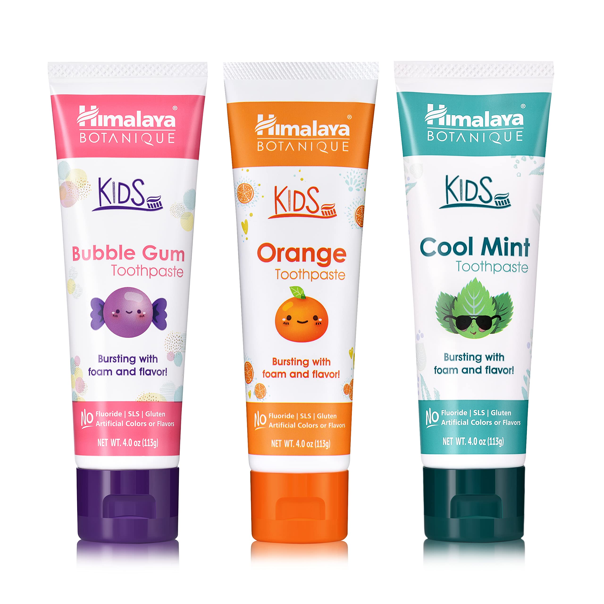 Himalaya Botanique Pâte dentifrice enfants gomme-bulles, goût ludique et sans fluorure pour le quotidien.