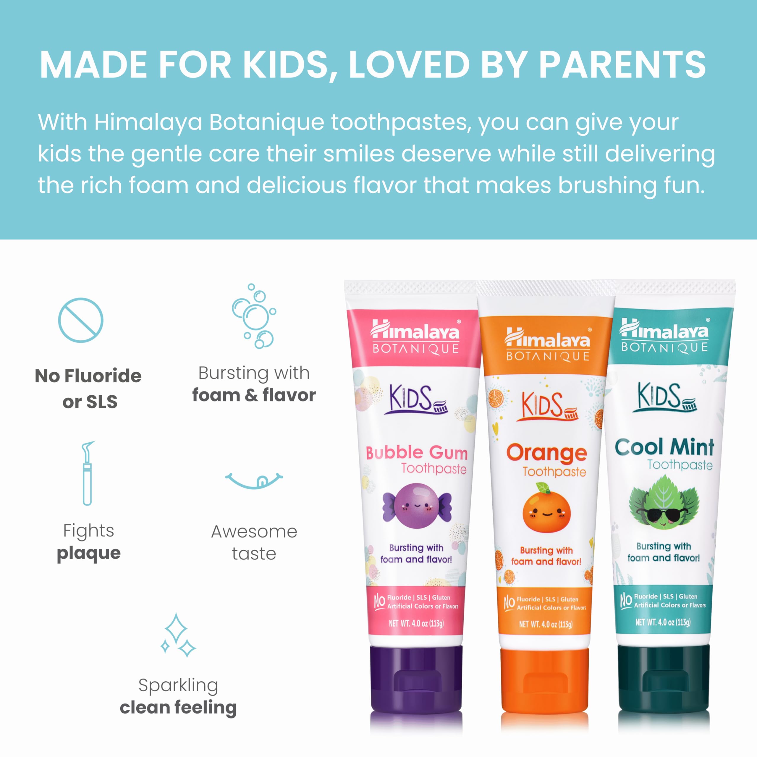 Himalaya Botanique Pâte dentifrice enfants menthe-fraiche, fraîcheur douce et sans fluorure.