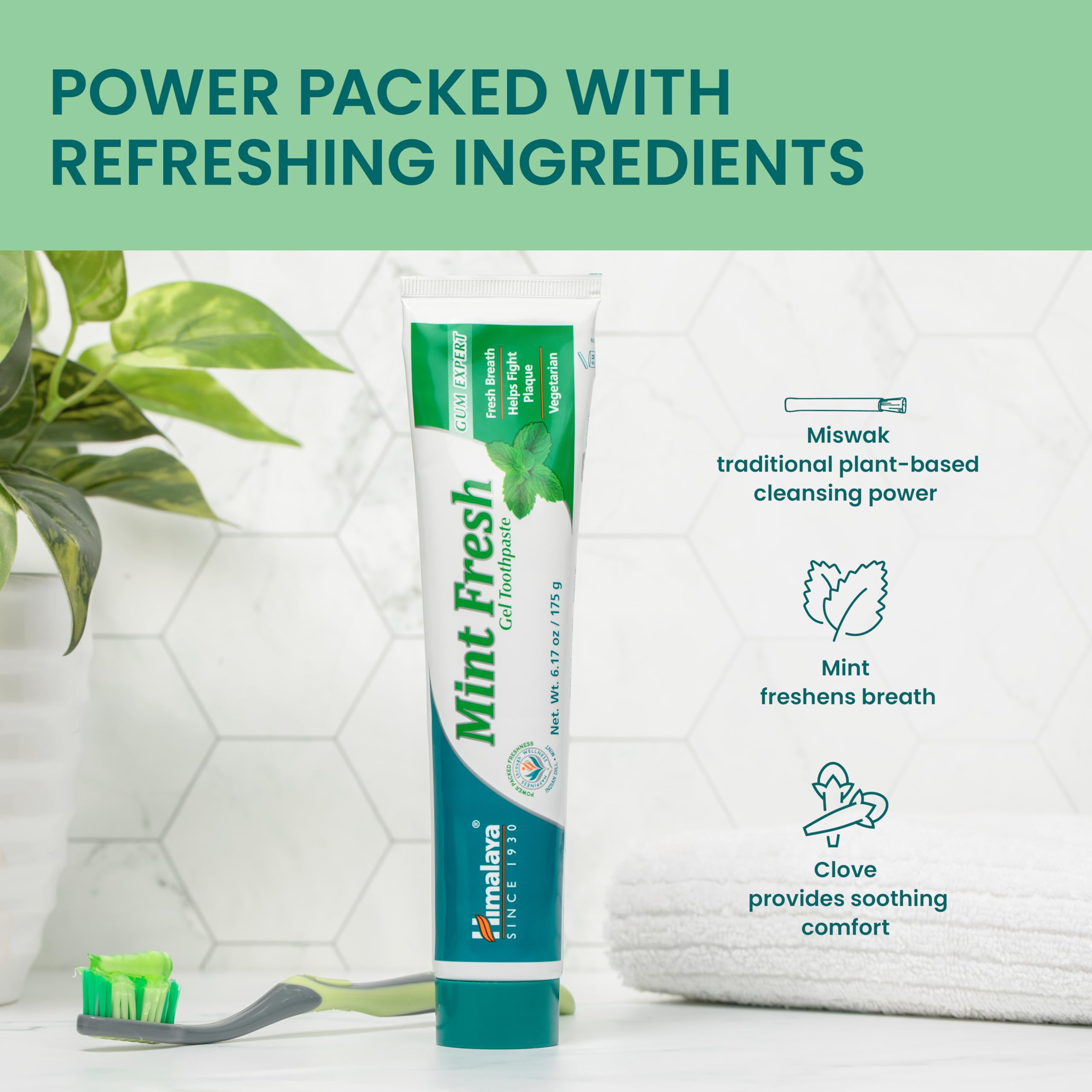 Himalaya Gel Menthe Fraîche emballage affichant un sourire lumineux