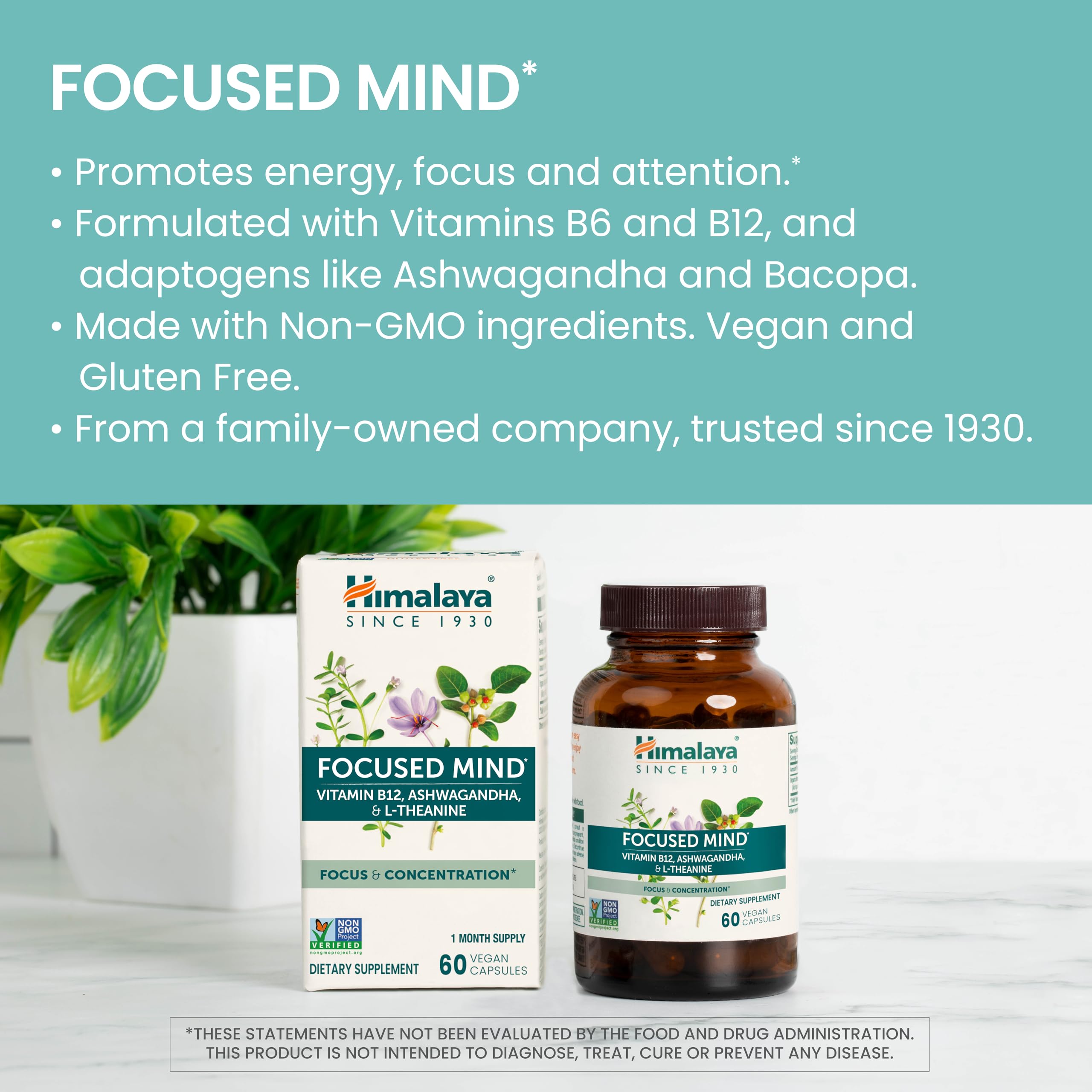 Himalaya Focused Mind: ingrédients clés Ashwagandha et Bacopa pour la clarté.