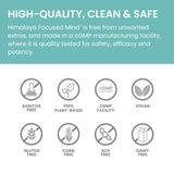 Himalaya Focused Mind: flacon clair affichant les composants et vitamines B.