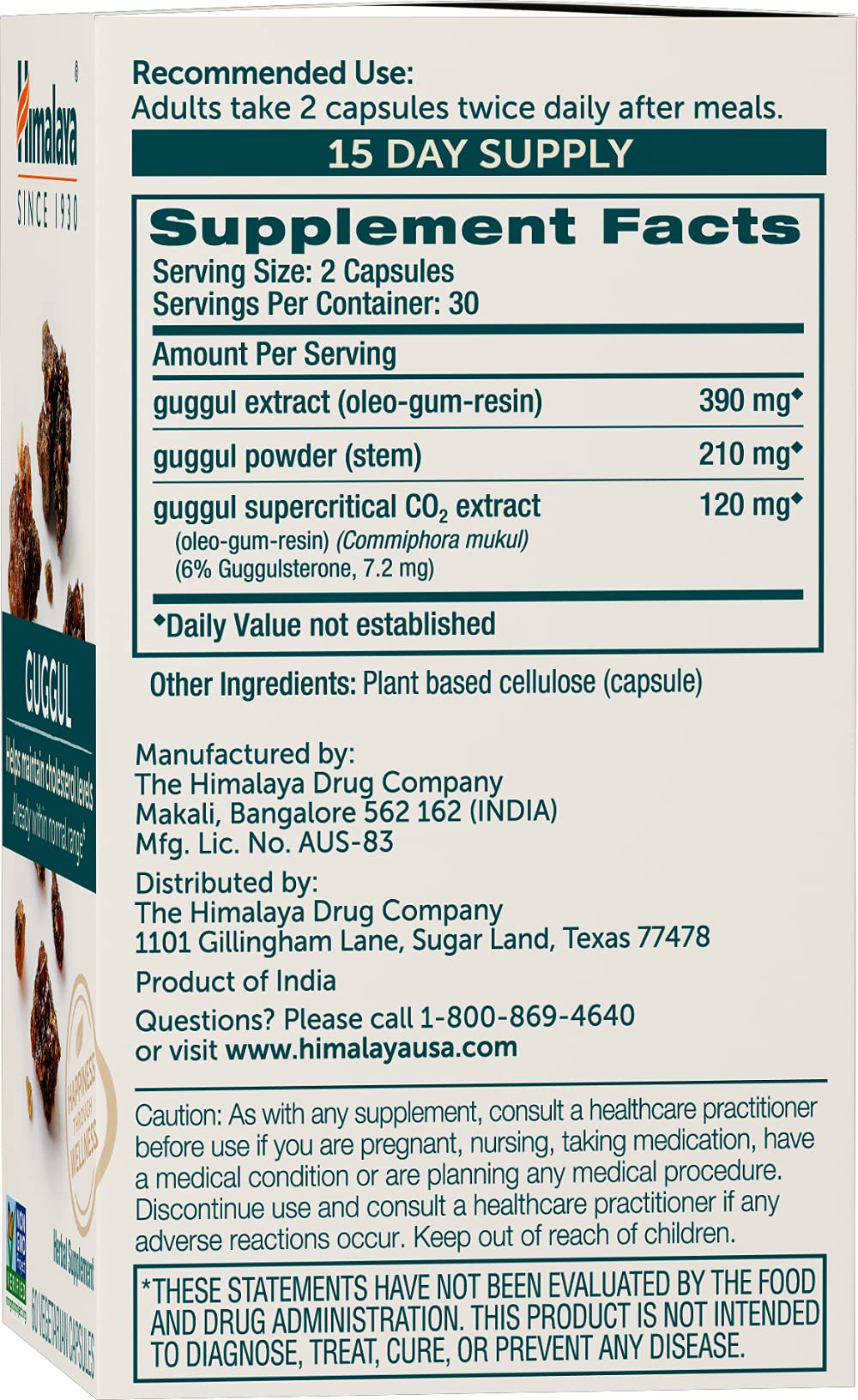 Himalaya Guggul: capsules visibles, formulation ayurvédique idéale pour une routine bien-être.
