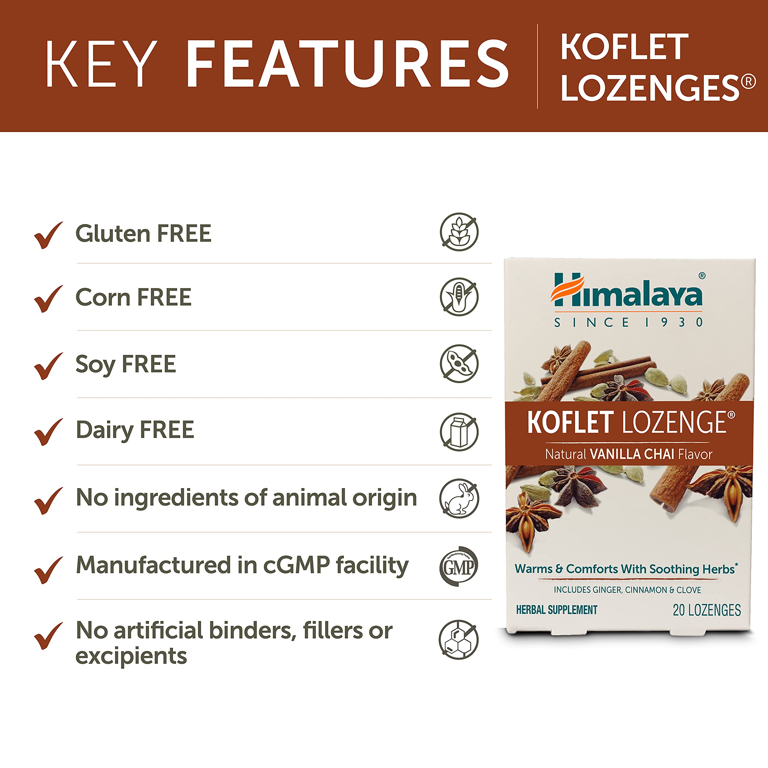 Pastilles Himalaya Koflet sans additifs artificiels pour une expérience naturelle.